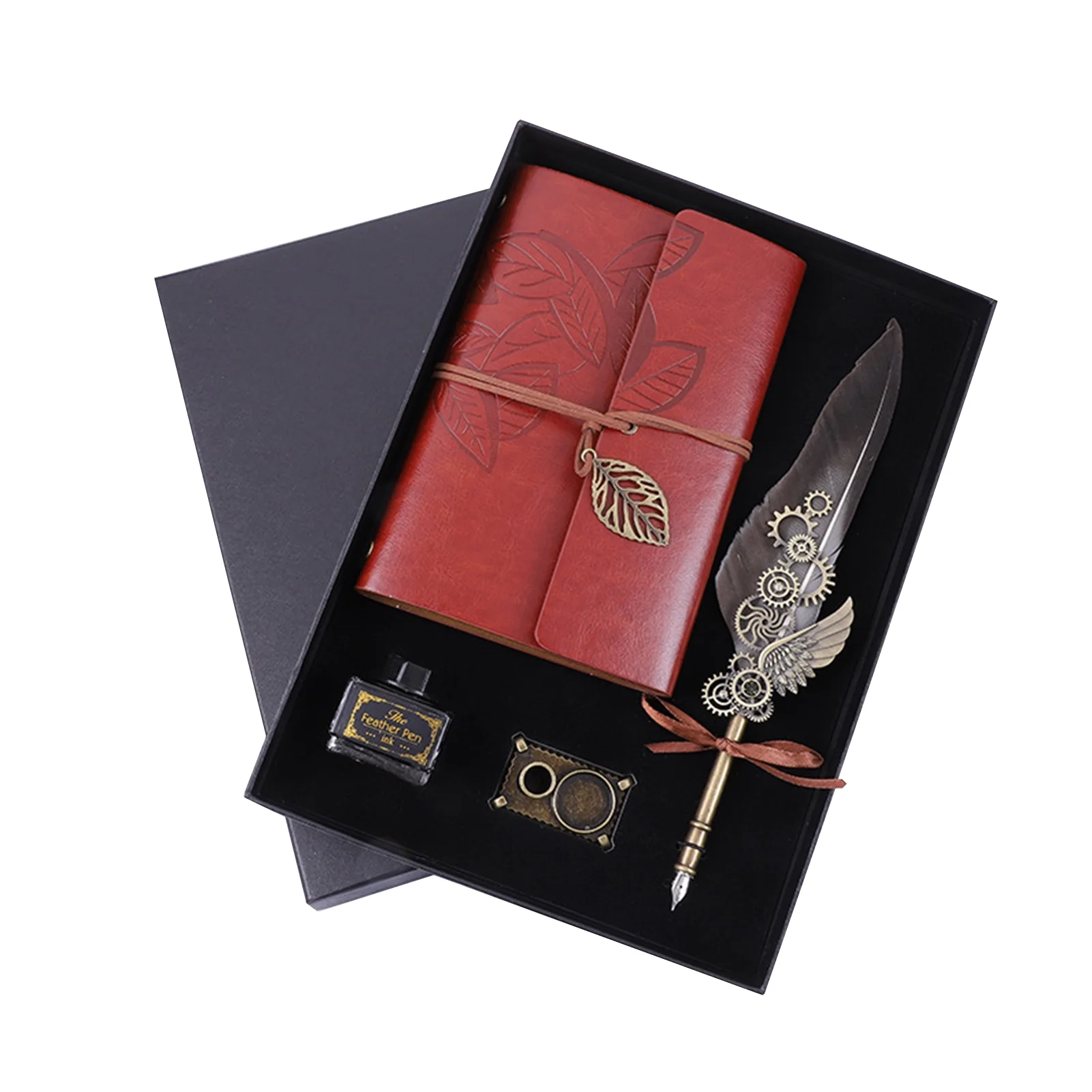 Eccomum Feather Pen and Ink Set Retro Vintage Quill Pen Calligraphy Writing Signature Dip Pen Fountain Pen with Notebook Pen Holder Birthday Gift for Student Friends