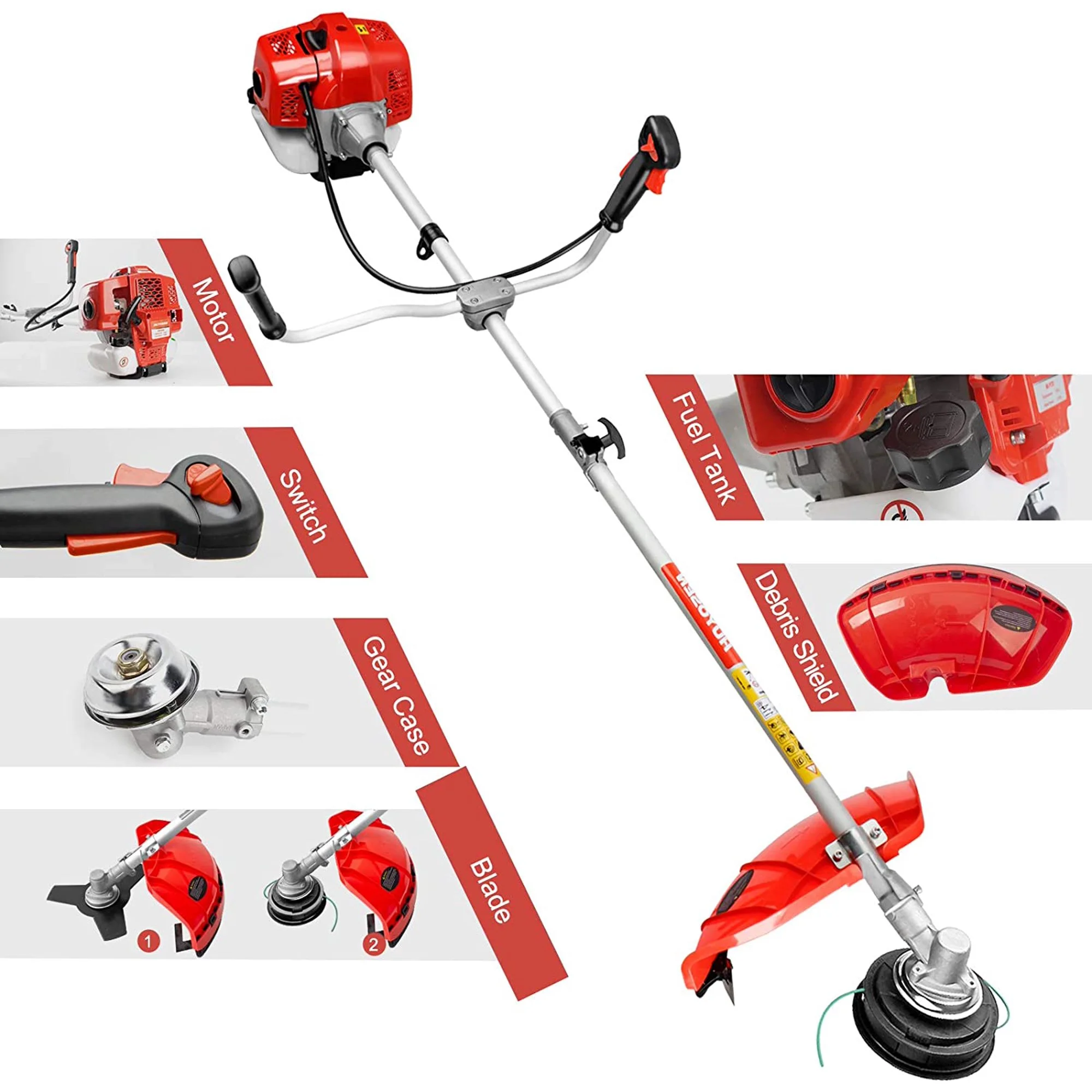 HUYOSEN 51.7CC Grass String Trimmers Gas Straight Shaft Brush Cutter Gasoline Powered Grass Weed Trimmer Straight Shaft Gas Weeder Eater Cutter