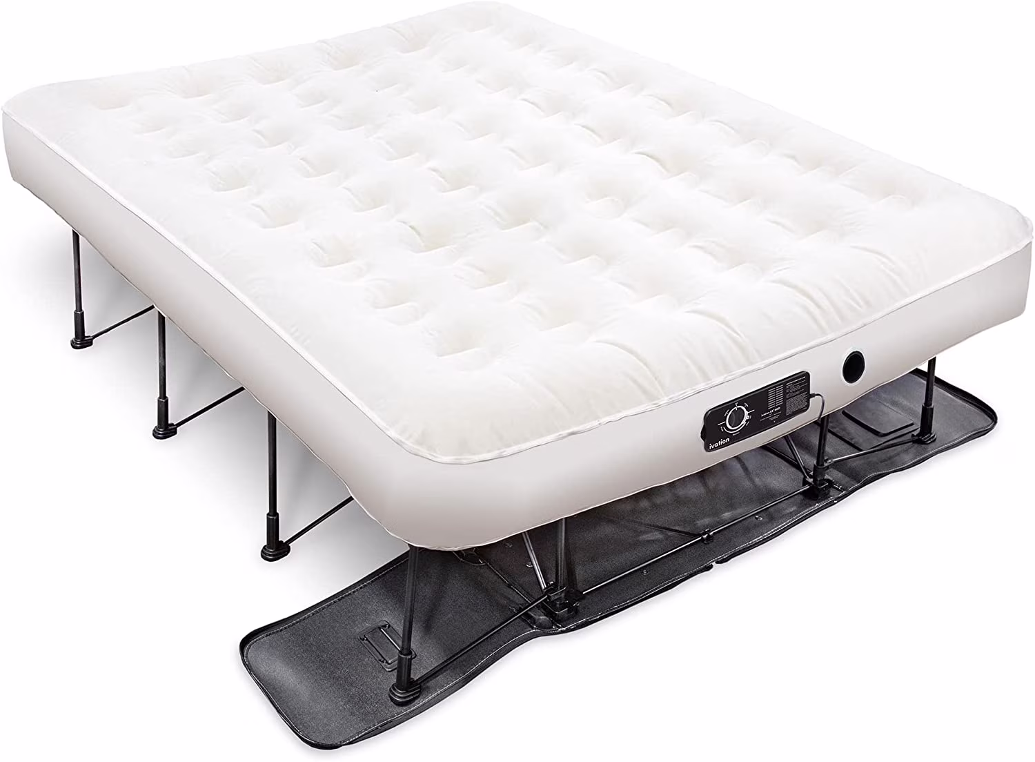 Perfect Ivation EZ-Bed (Queen) Air Mattress with Deflate Defender™ Technology Dual Auto Comfort Pump and Dual Layer Laminate Material - AirBed Frame & Rolling Case for Guest  Travel