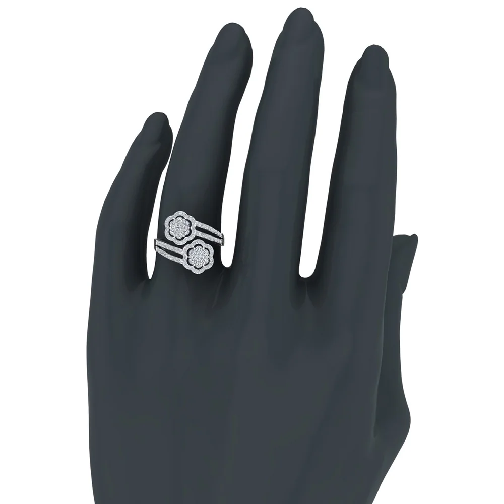 1.10 CT TW Flower Cluster Bypass Diamond Ring 18K Gold (G,VS)