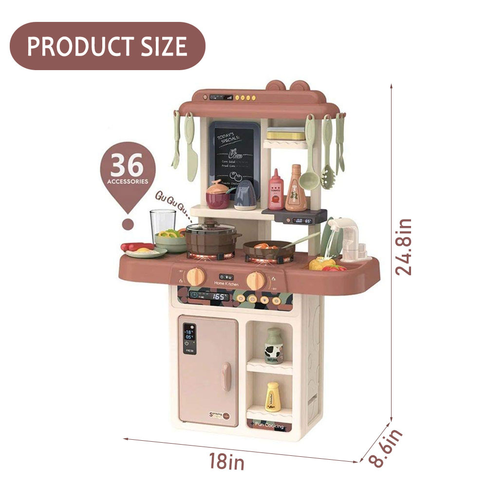 Play Kitchen, 36PCS Kitchen Playset Pretend Food, Pretend Play Food Toys with Real Sounds & Light, Play Sink, Cooking Stove with Steam, Kitchen Toy for Toddlers Girls Boys Gift