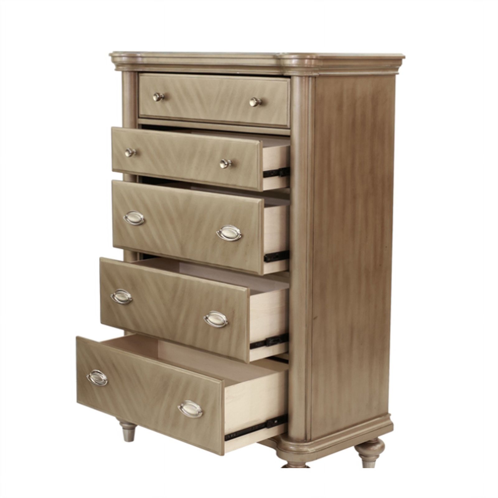 BenJara BM284302 56 in. Ada Pine Wood Chevron Pattern 5 Drawer Tall Dresser Chest, Brown