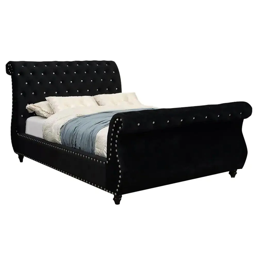Glam Black Solid Wood Queen Bedroom Set 5pcs FOA CM7128BK-Q Noella