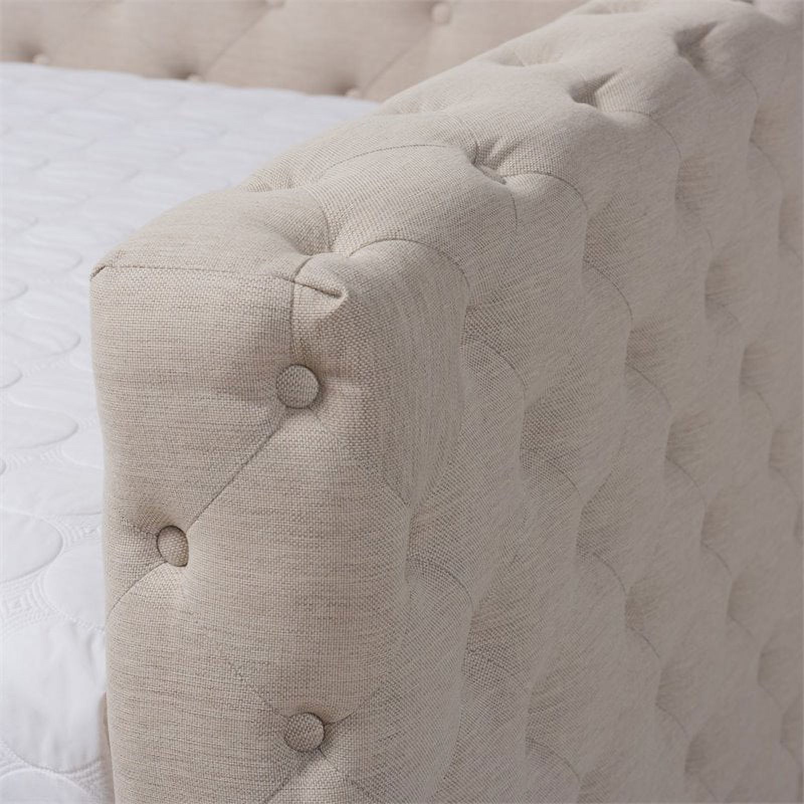 Bowery Hill Fabric Tufted Full Daybed w/ Trundle in Light Beige