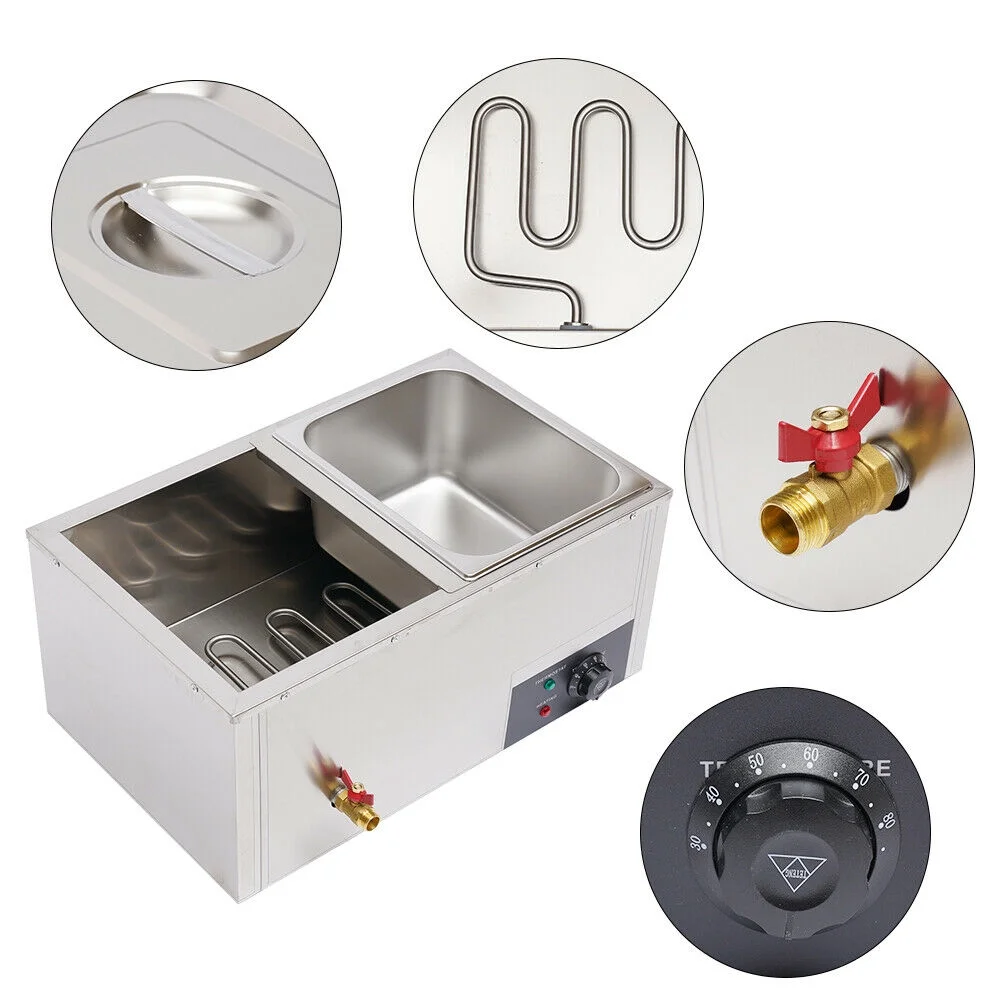 2Pan Commercial Food Warmer 850W Electric Steam Table Countertop Food Warmer 2 Pot Hot Well, for Catering and Restaurants 2×10L Stainless Steel Durable 110V 2 Pan Hot Well Bain Marie Food Warmer Steam