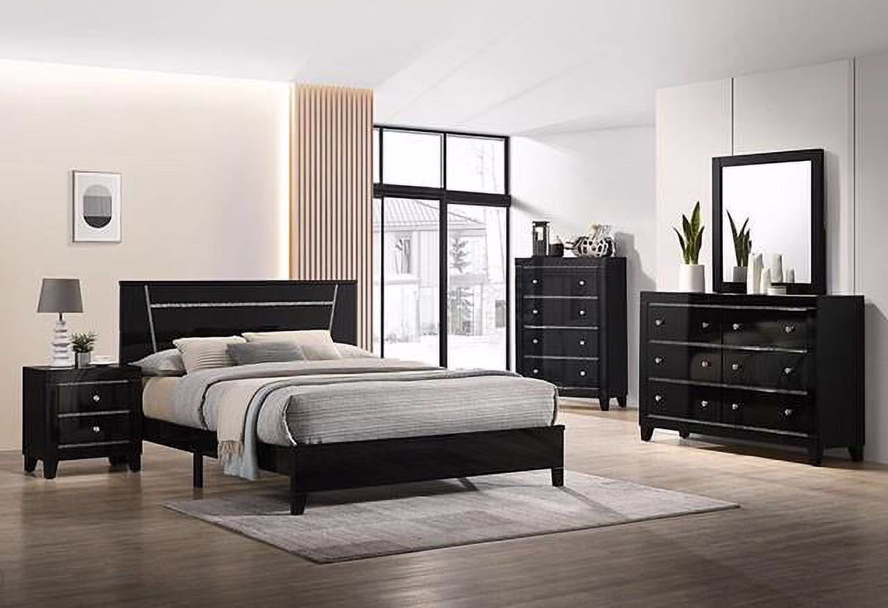 Contemporary Black Solid Wood Queen Bedroom Set 6pcs FOA FOA7038BK Magdeburg