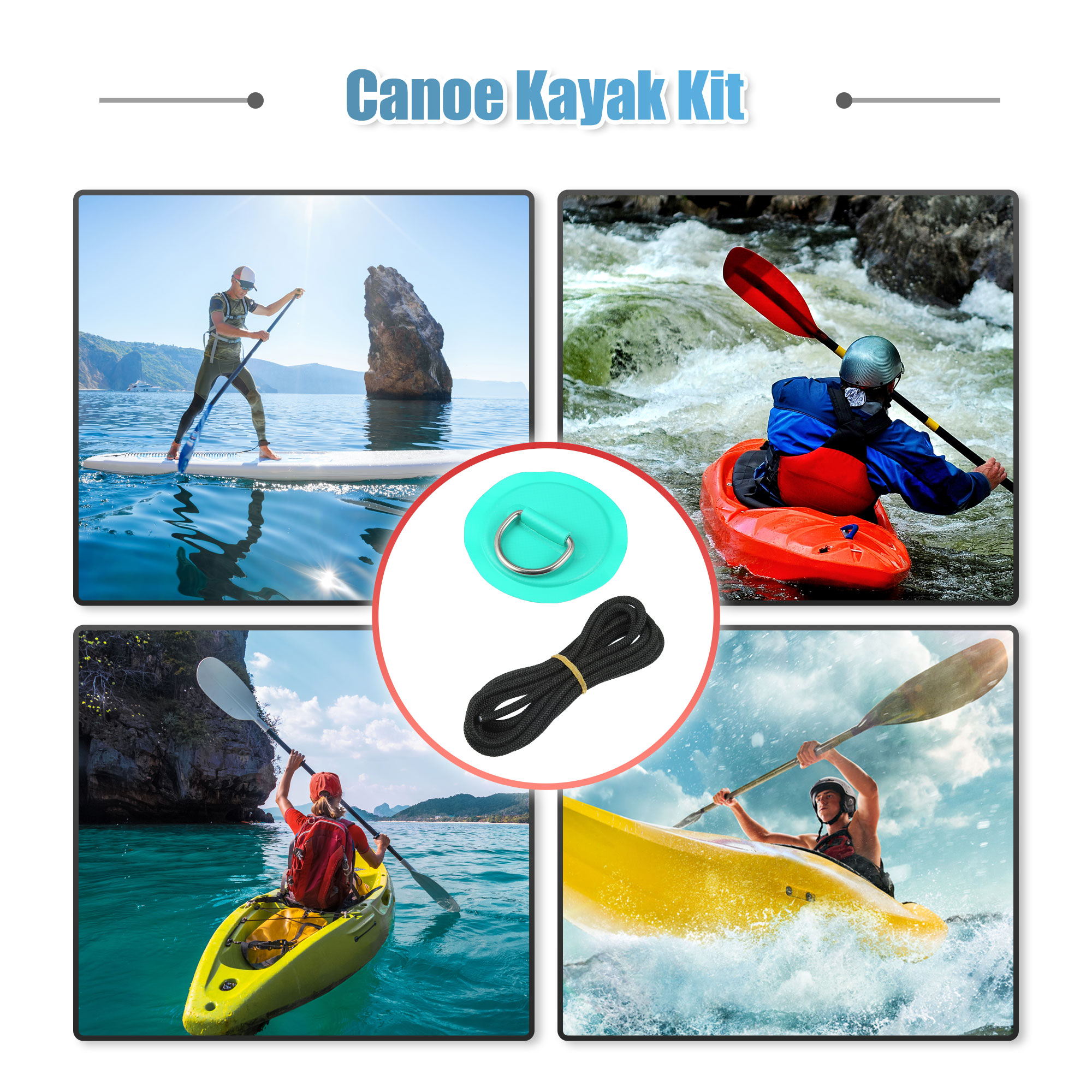 Unique Bargains 7pcs 11.81Ft 6mm Shock Cord Elastic Deck Rigging Kit with 6 D Ring Patch for Boat Kayak Accessorie Green