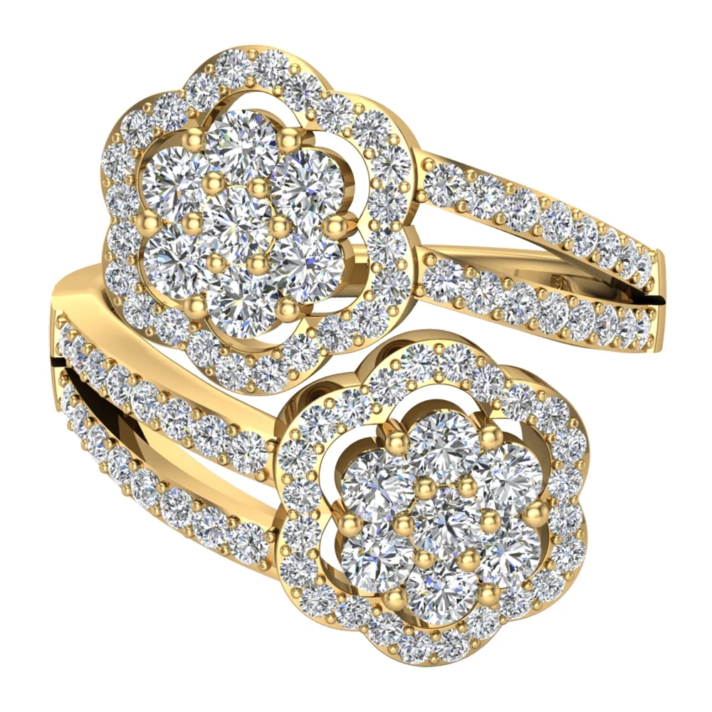 1.10 CT TW Flower Cluster Bypass Diamond Ring 18K Gold (G,VS)