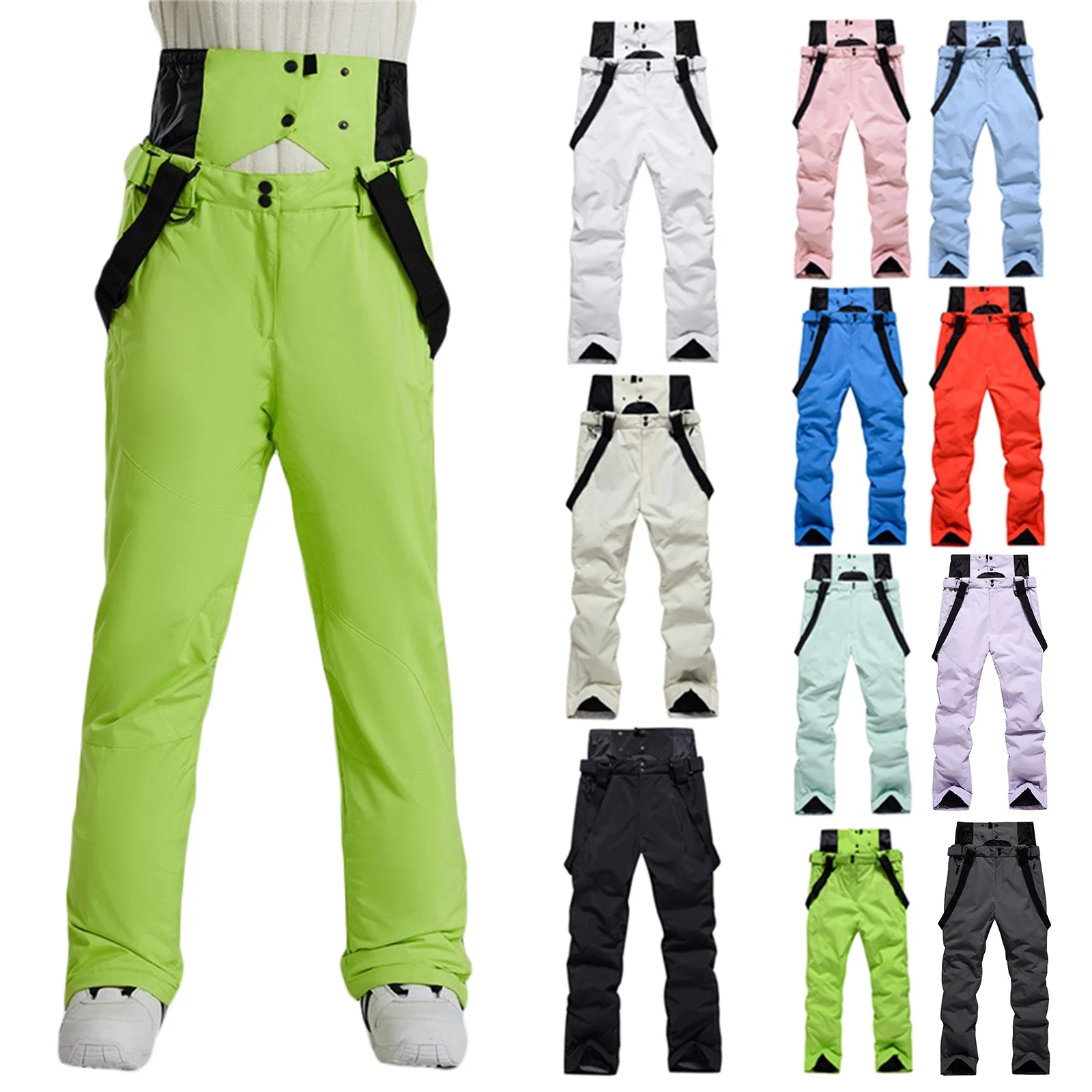 AmShibel Women Men Waterproof Ski Pants Softshell Fleece Lined Outdoor Walking Trousers Warm Thicken Padded Hiking Ski Pants