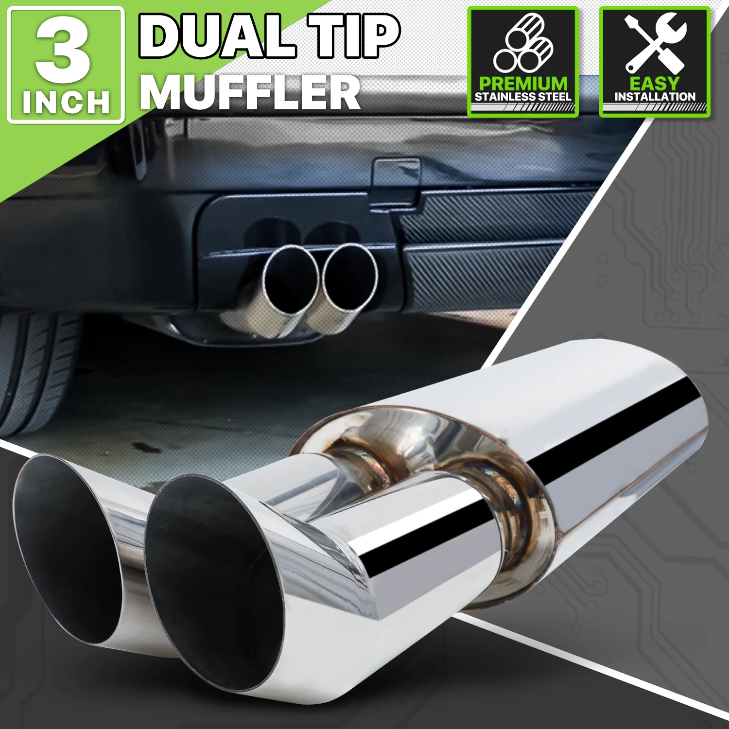 Magshion Stainless Steel Dual Exhaust Muffler 2.5