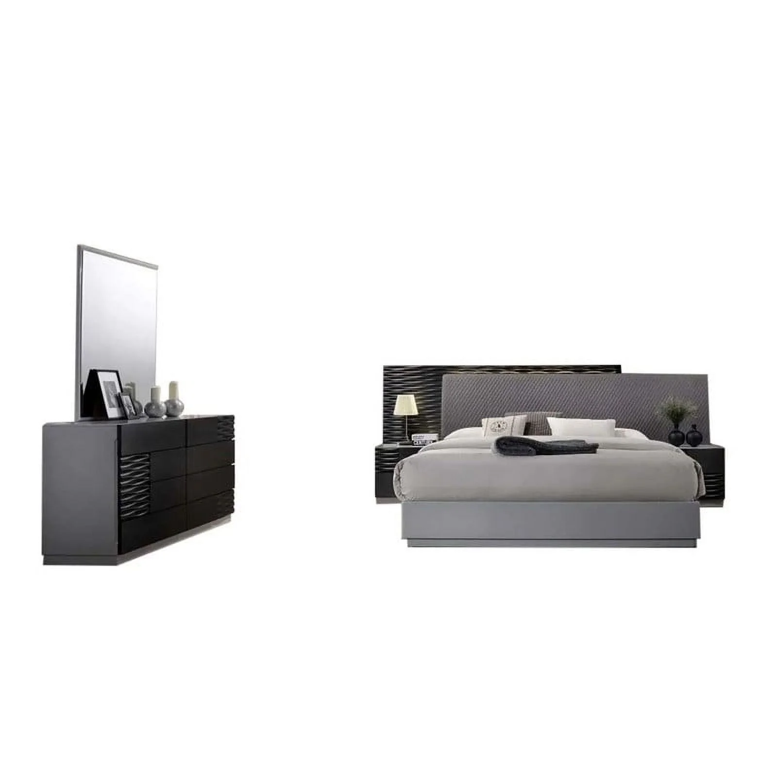 Tribeca 3-Piece Bedroom Set, Black Gloss and Gray Gloss, King