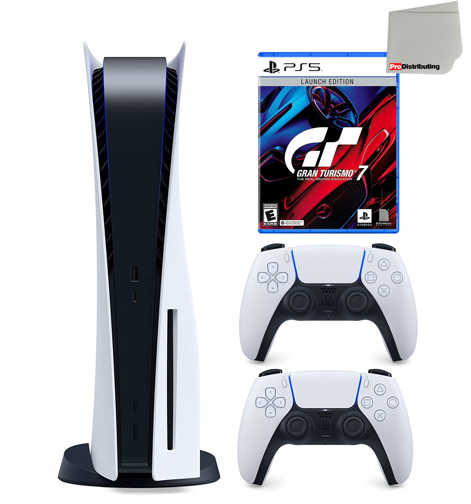 Sony Playstation 5 Disc Version Console with Extra White Controller and Gran Turismo 7 Launch Edition Bundle with Cleaning Cloth