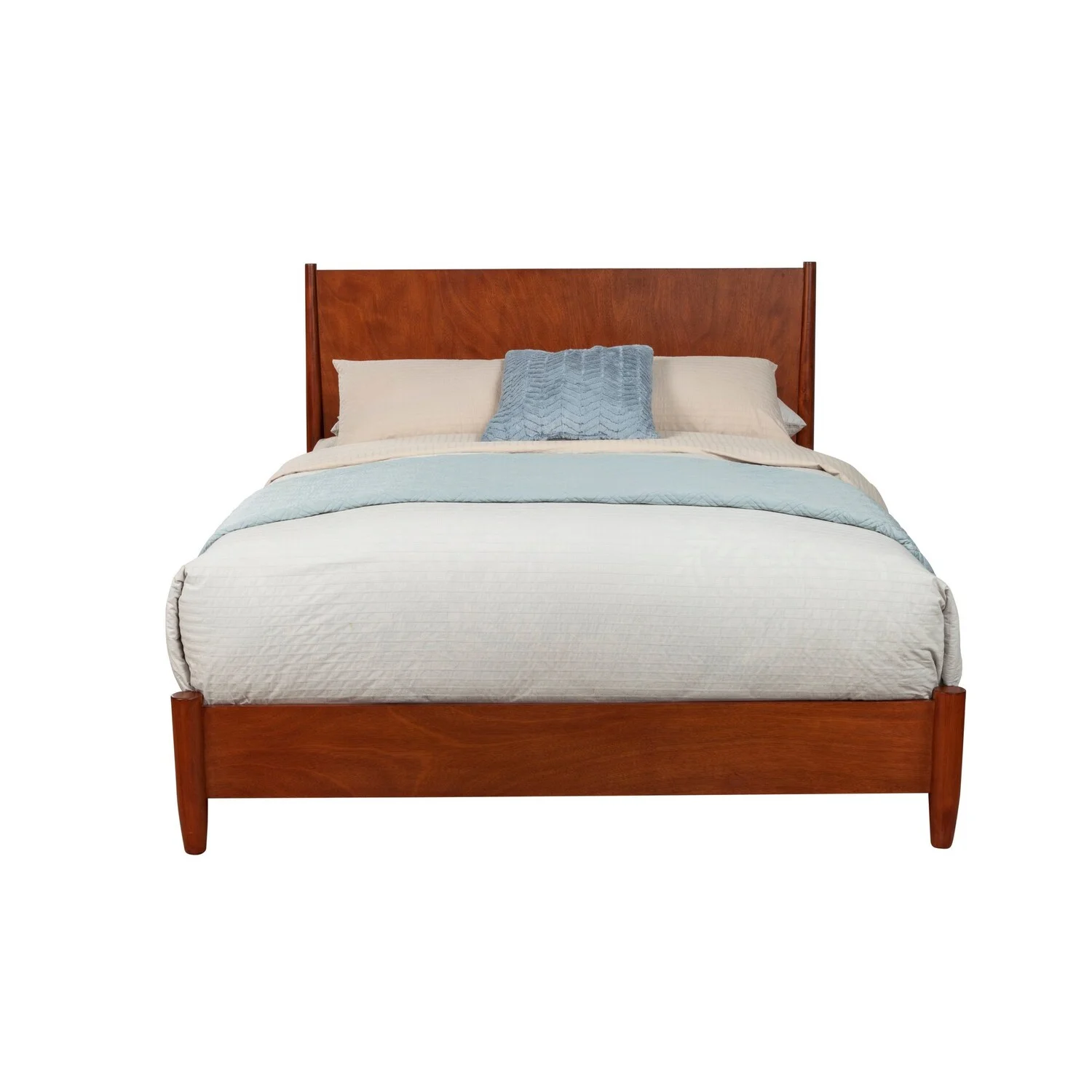 Benjara Queen Platform Bed with Panel Headboard, Cherry Brown