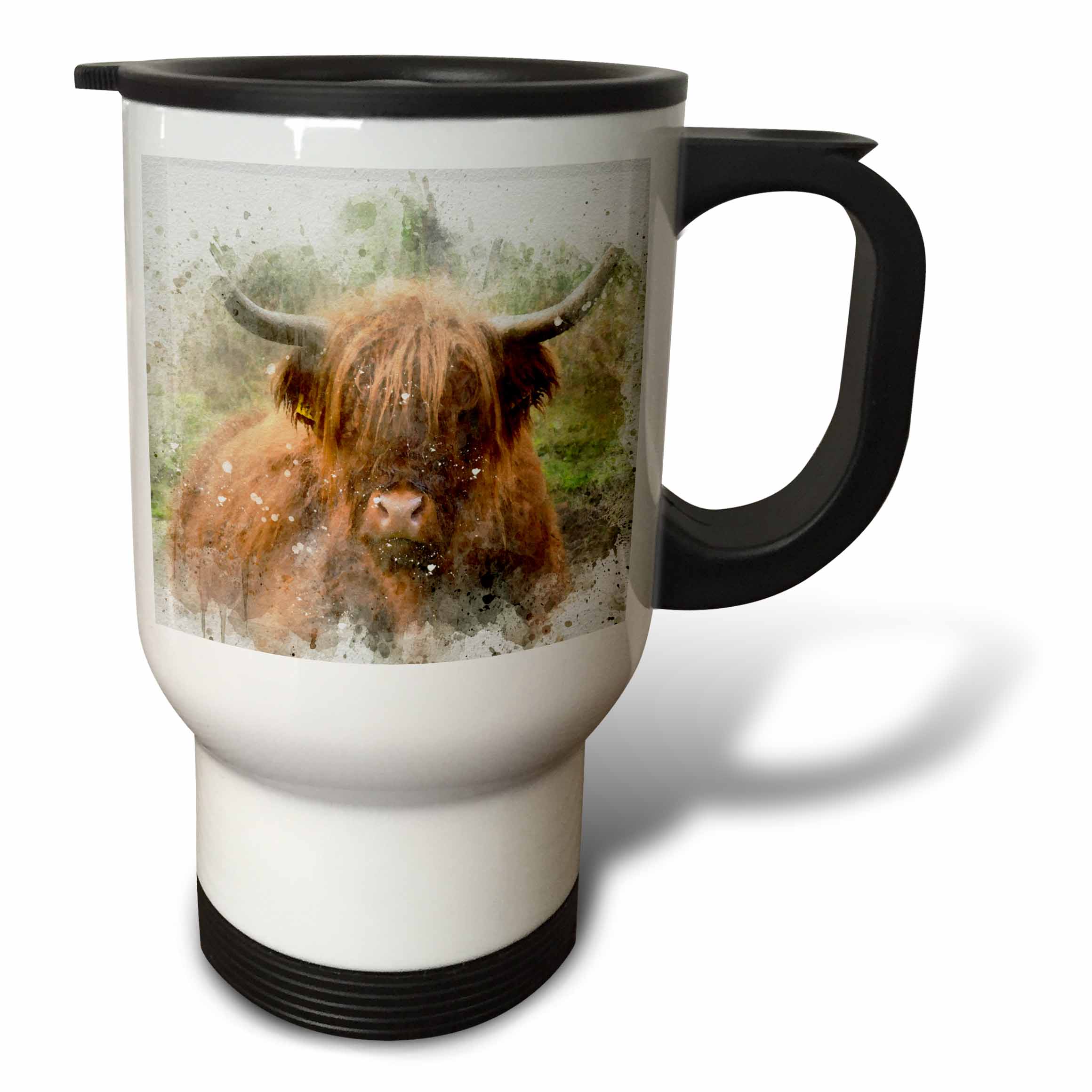 Image Of Watercolor Highland Cow Art 14oz Stainless Steel Travel Mug tm-323612-1