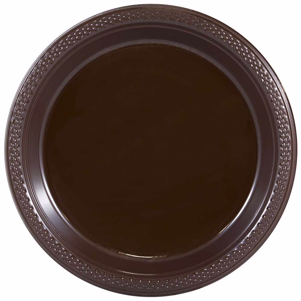 JAM Paper Bulk Round Plastic Party Plates, Small, 7, Chocolate Brown, 200 Plates/Box