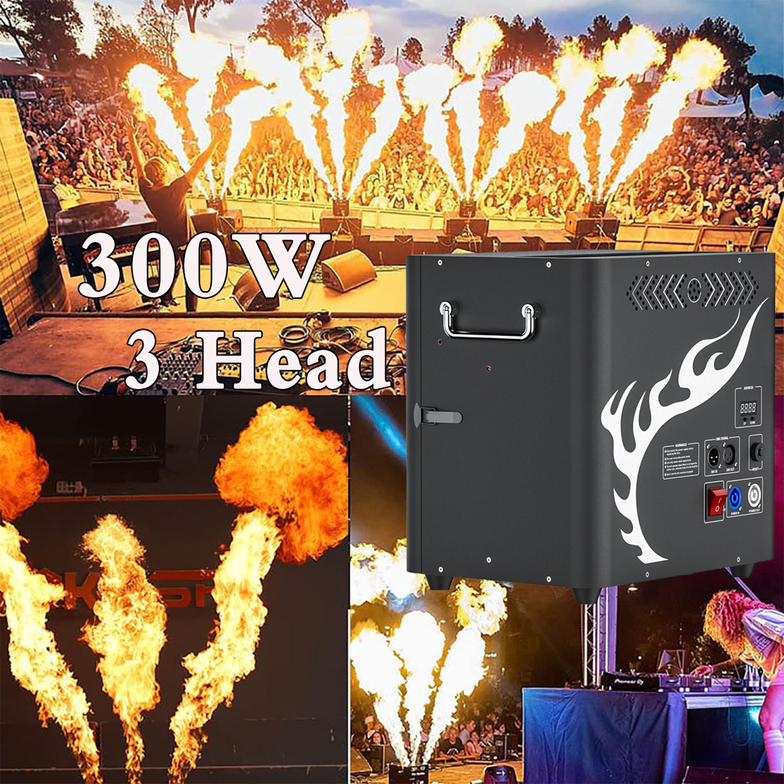 300W Stage Spitfire Three-Headed Spitfire (Pulse Ignition) Real Flame Machine DMX Control for Party Disco Wedding