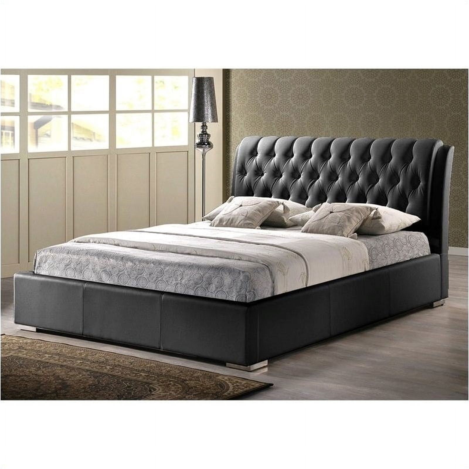 Atlin Designs Modern Faux Leather Tufted Queen Platform Bed in Black