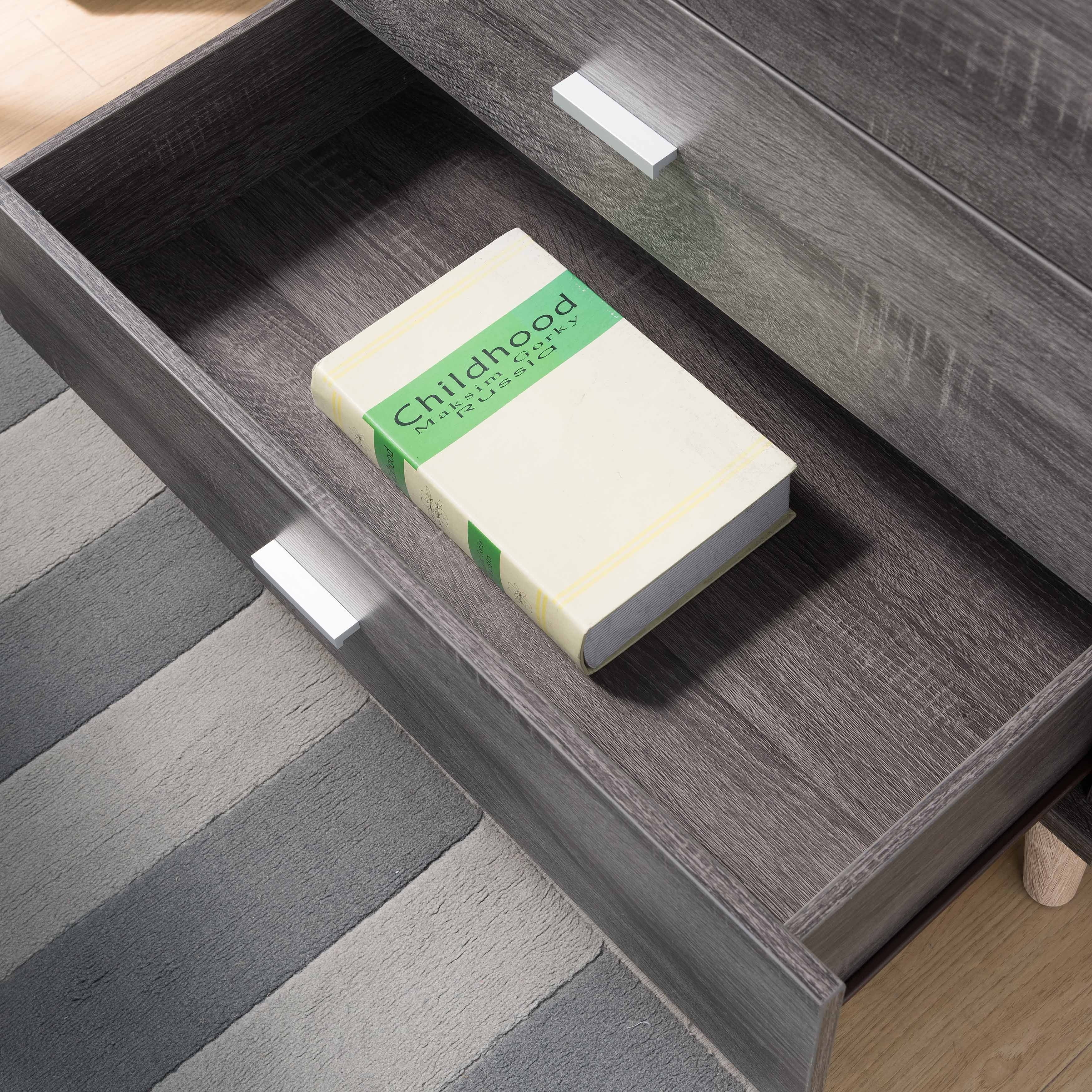 Denhour DH BASIC Mid-Century Modern Distressed Grey 4-Drawer Chest with Bar Pulls by