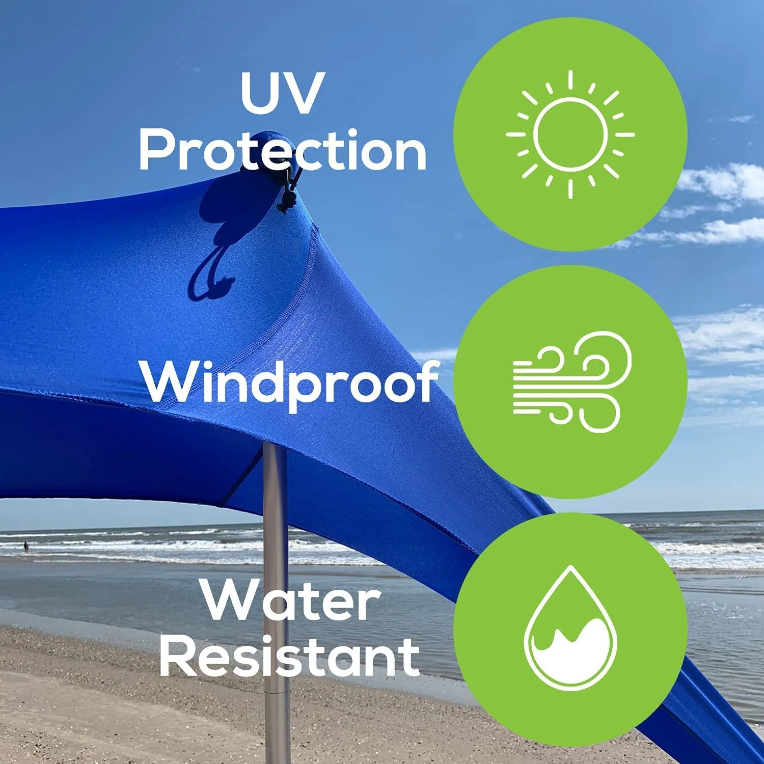 KAZZARY Beach Canopy Tent Sun Shade UPF50+ Portable Lightweight Outdoor Beach Shade Canopy. Easy Setup Beach Tent Sun Shelter with 7ft Tall Stability Poles, Ground Pegs with Flying Disc Sand Shovel