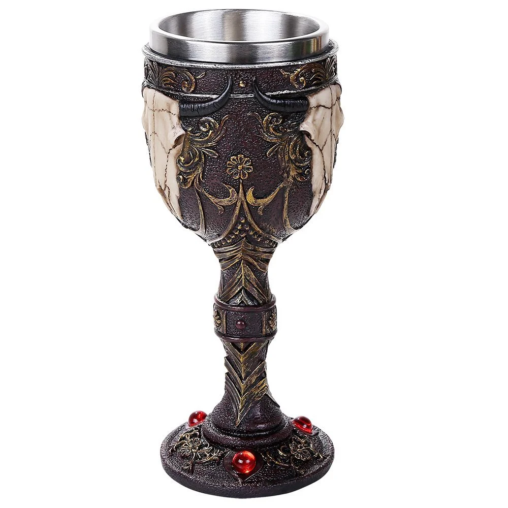 Country Western Wild Bison Horned Skull 7oz Drinking Vessel Wine Chalice Goblet