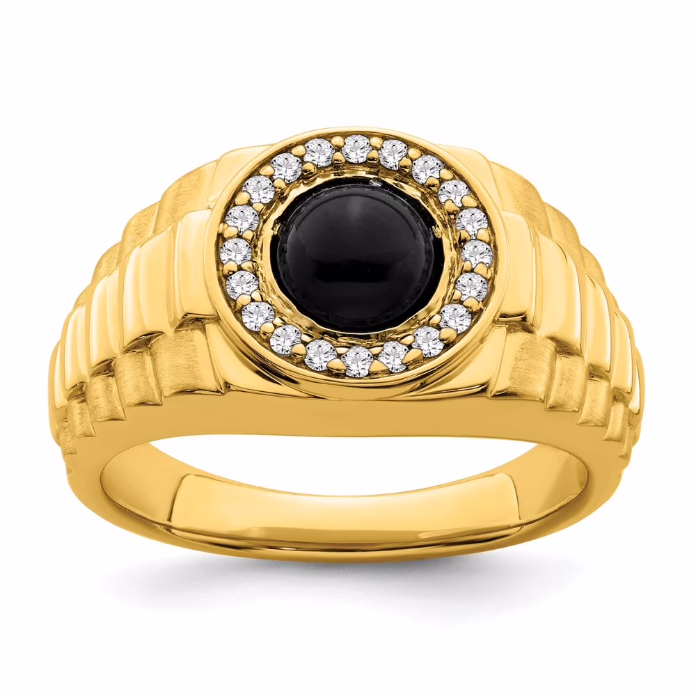 Auriga 14k Yellow Gold Onyx and Diamond Men's Ring Size- 10