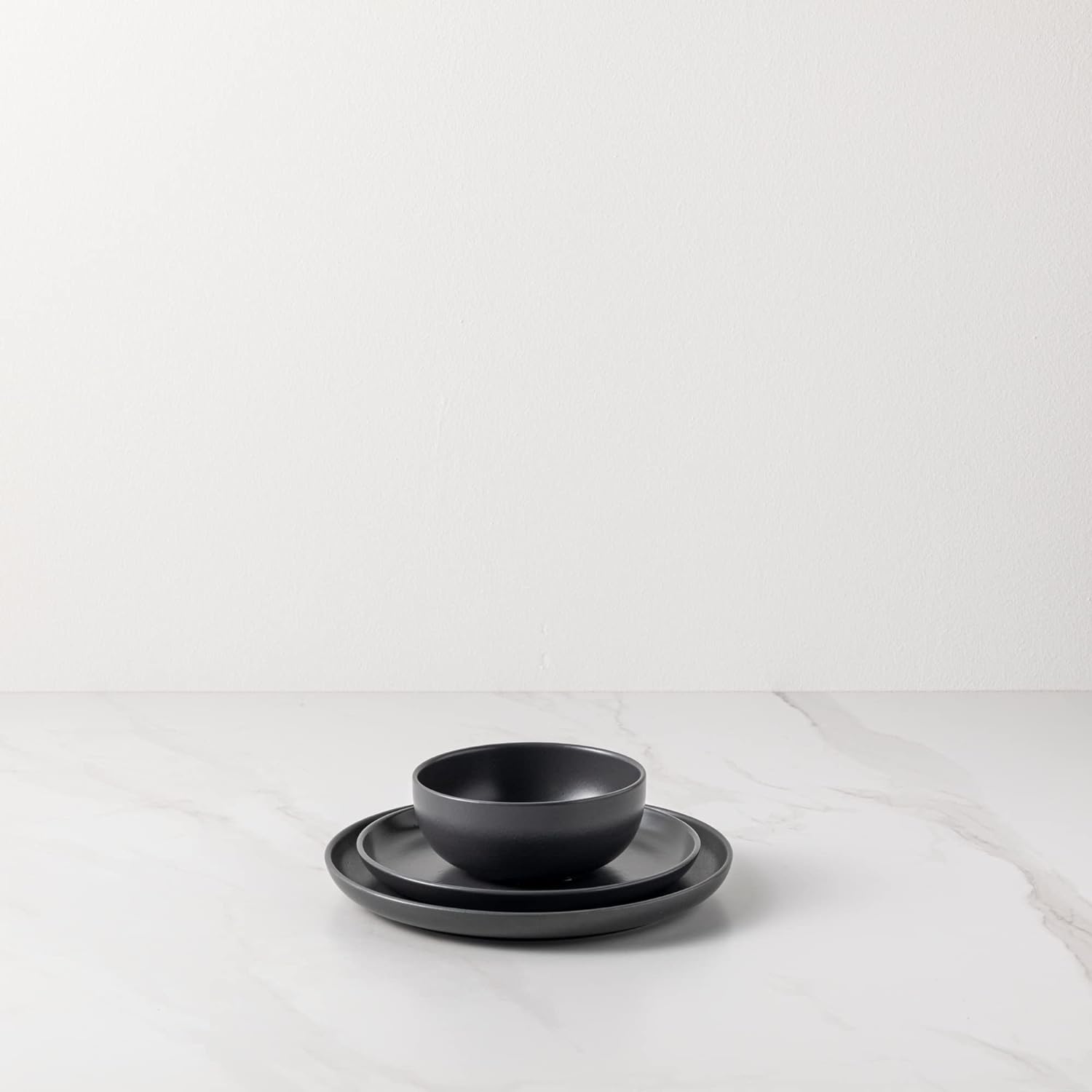 Ceramic Stoneware 3-Piece Place Setting Service For 1, Pacifica Collection, Seed Grey | Microwave & Dishwasher Safe Dinnerware Set | Food Safe Glazing | Restaurant Quality Tableware