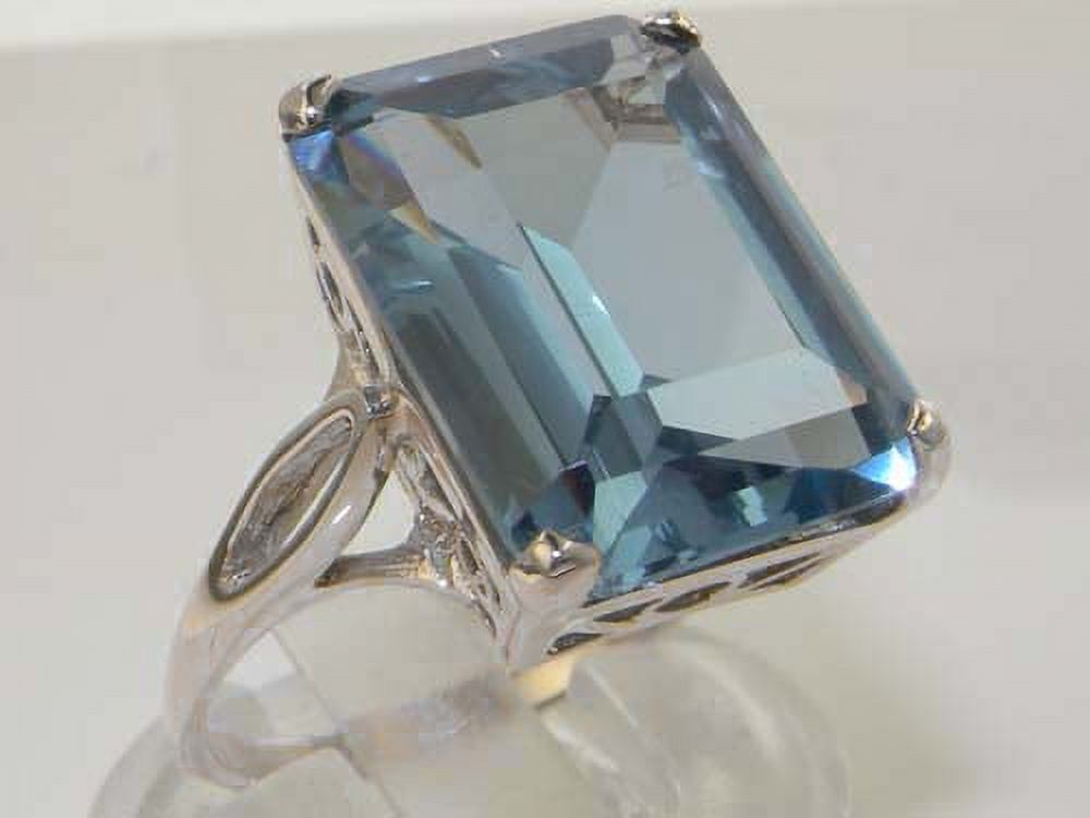 LBG Solid Sterling Silver Large 16x12mm Octagon cut Synthetic Sea Blue Spinel Ring - Size 10 - Sizes 5 to 12