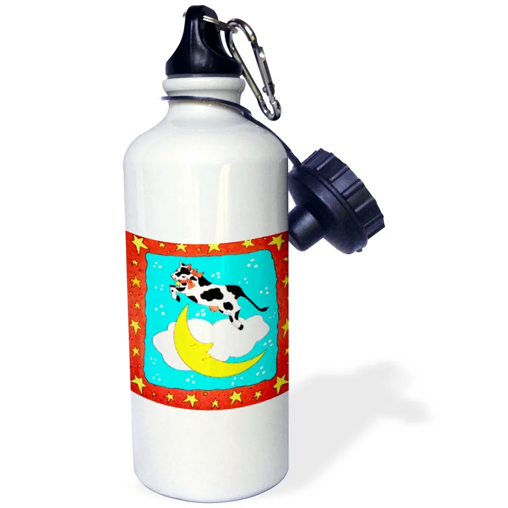 3dRose Cow Jumped Over The Moon, Sports Water Bottle, 21oz