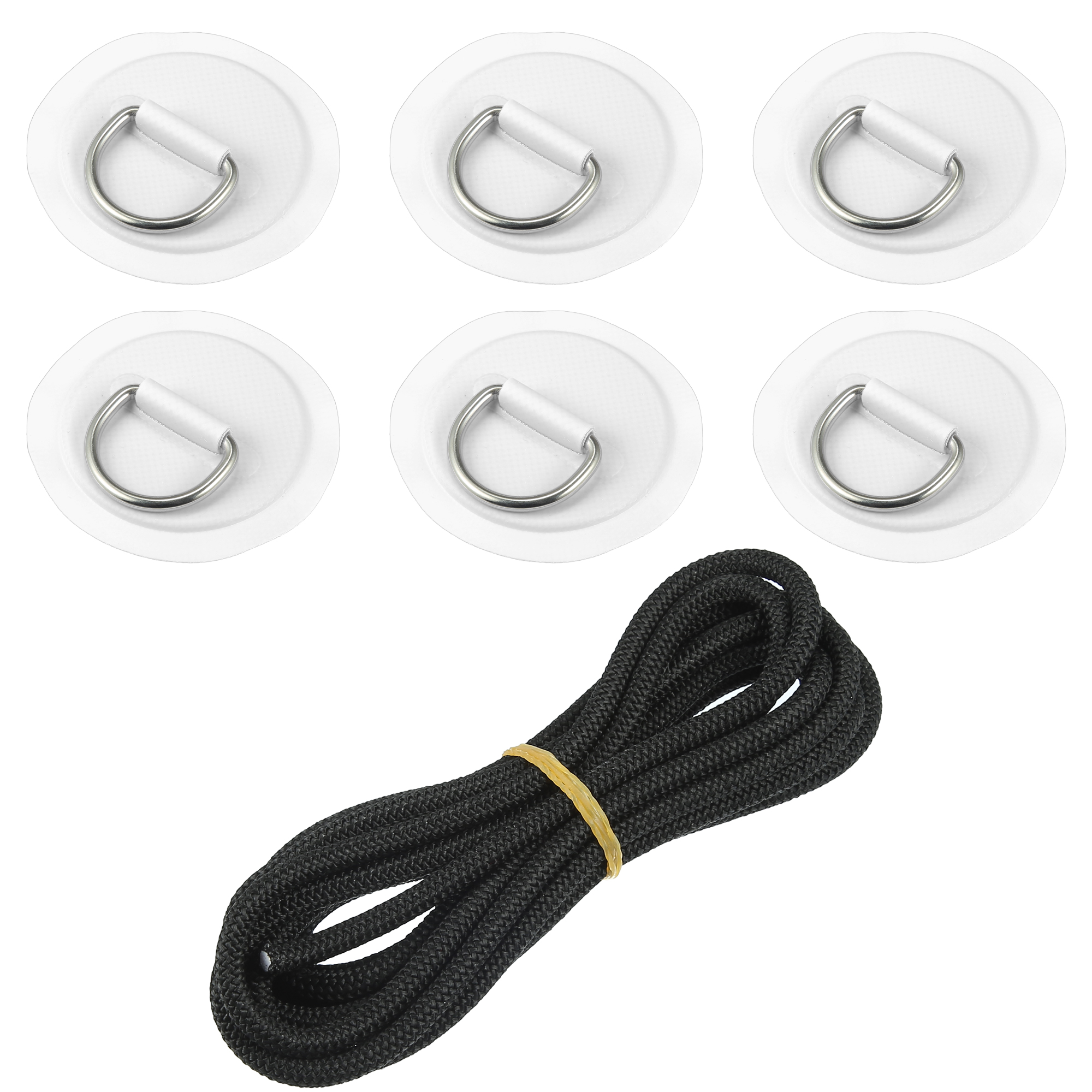 Unique Bargains 7pcs 11.81Ft 6mm Shock Cord Elastic Deck Rigging Kit with 6 D Ring Patch for Boat Kayak Accessorie White