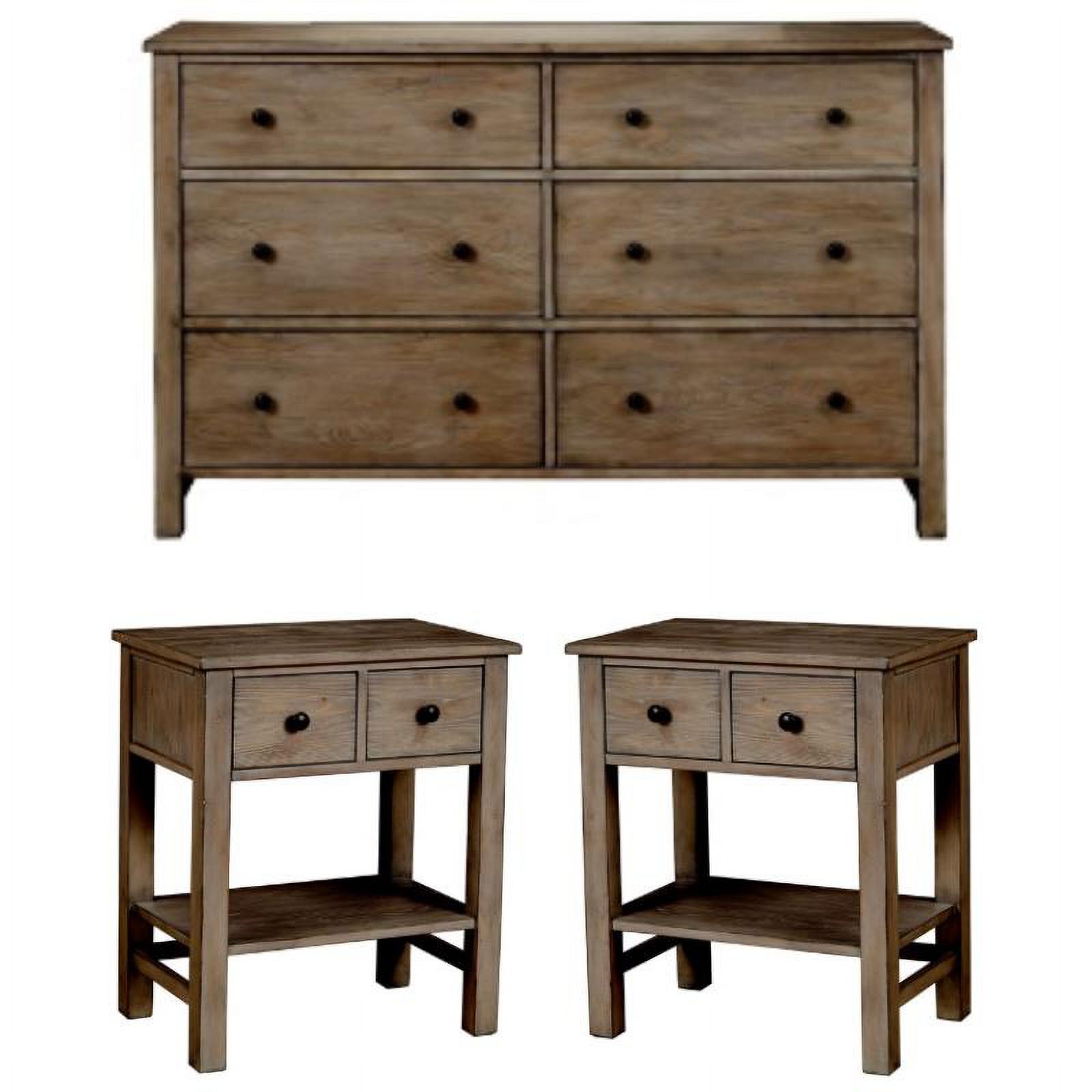 Home Square 3-Piece Set with 2 Nightstands & 6 Drawer Dresser in Natural Gray