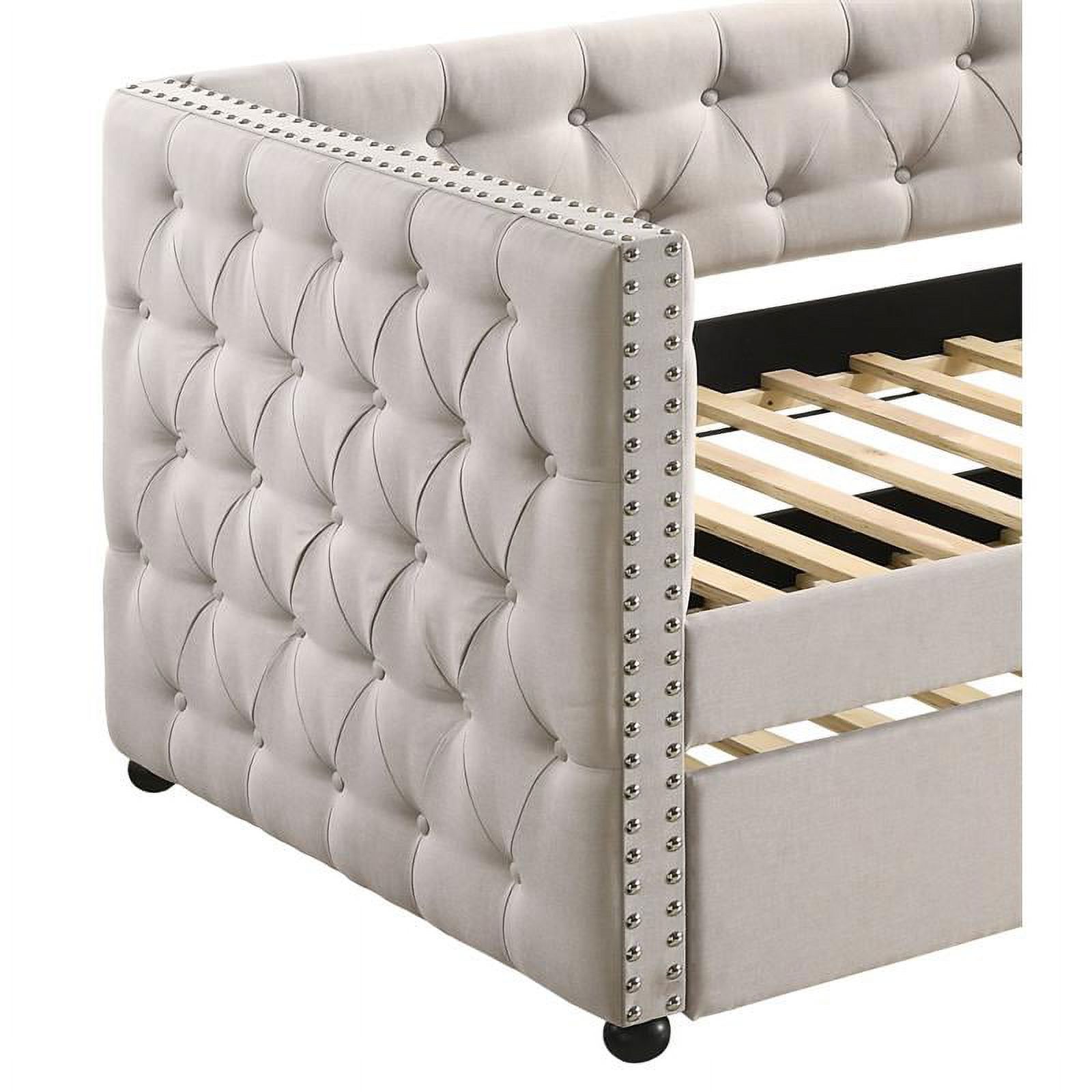 Bowery Hill Button Tufted Fabric Upholstered Twin Daybed and Trundle in Beige
