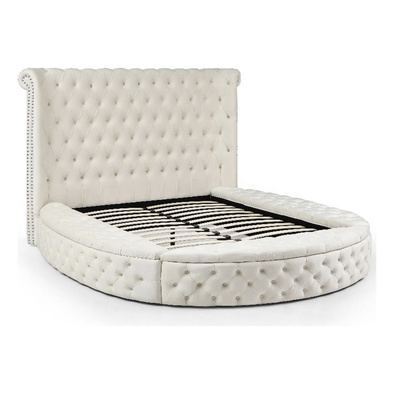 Home Square 2-Piece Set with Upholstered King Bed & 5 Drawer Chest in Cream