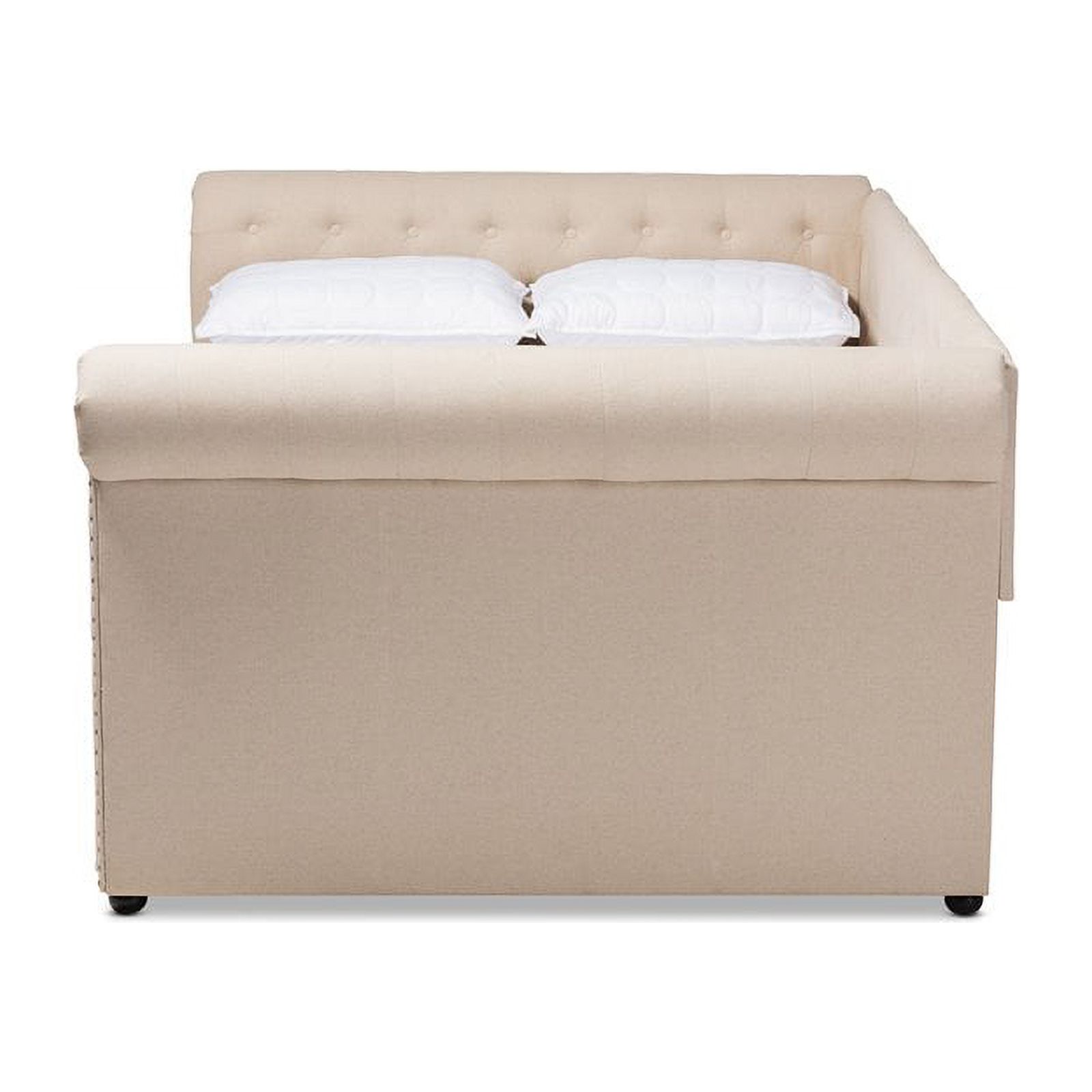 Bowery Hill Mid-Century Fabric/Wood Tufted Queen Daybed in Beige