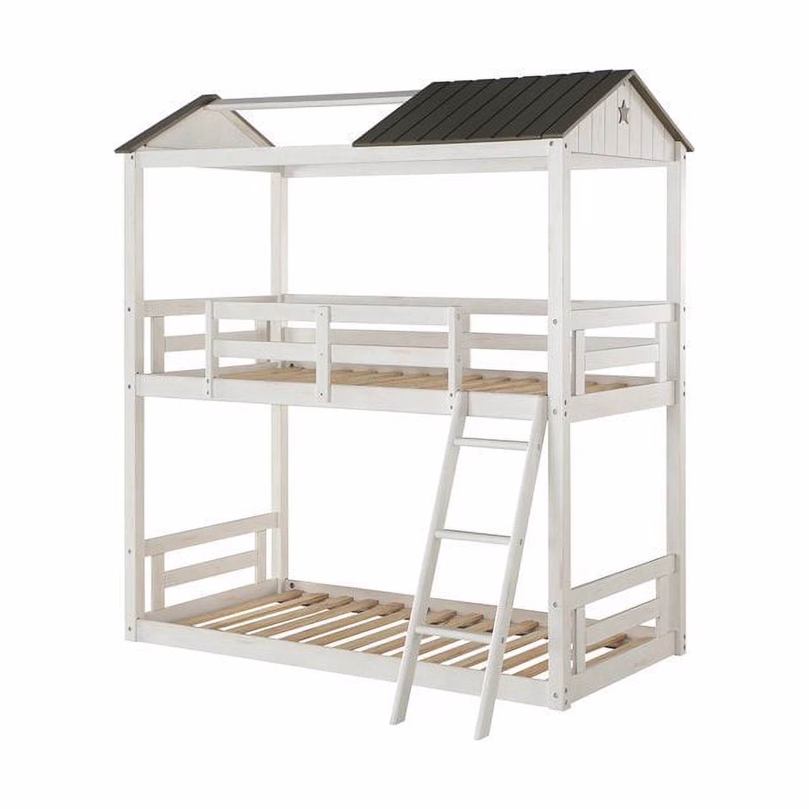 Bowery Hill Twin over Twin Bunk Bed in Weathered White and Gray