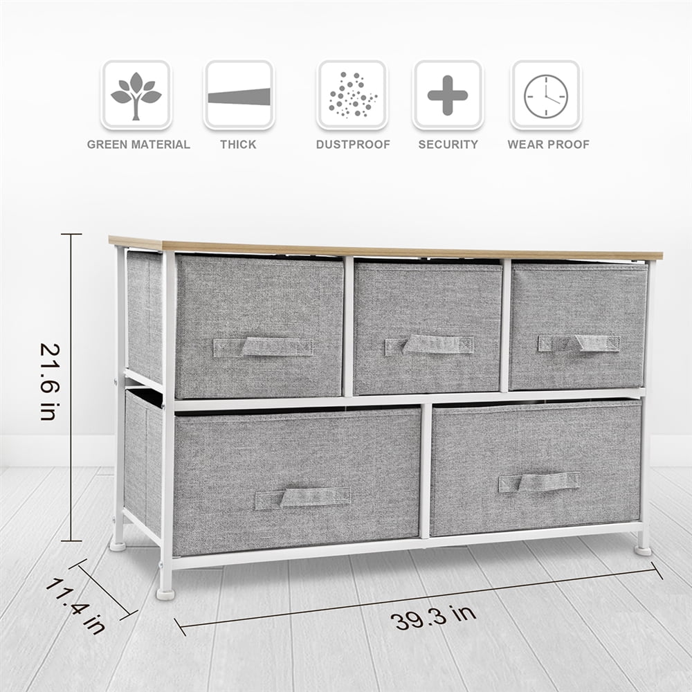 Bigroof Dresser for Bedroom, Chest of Drawers Closet Storage Dressers Bedroom Funiture Fabric Drawers for Clothing Steel Frame  (Light Grey-5 Drawers)