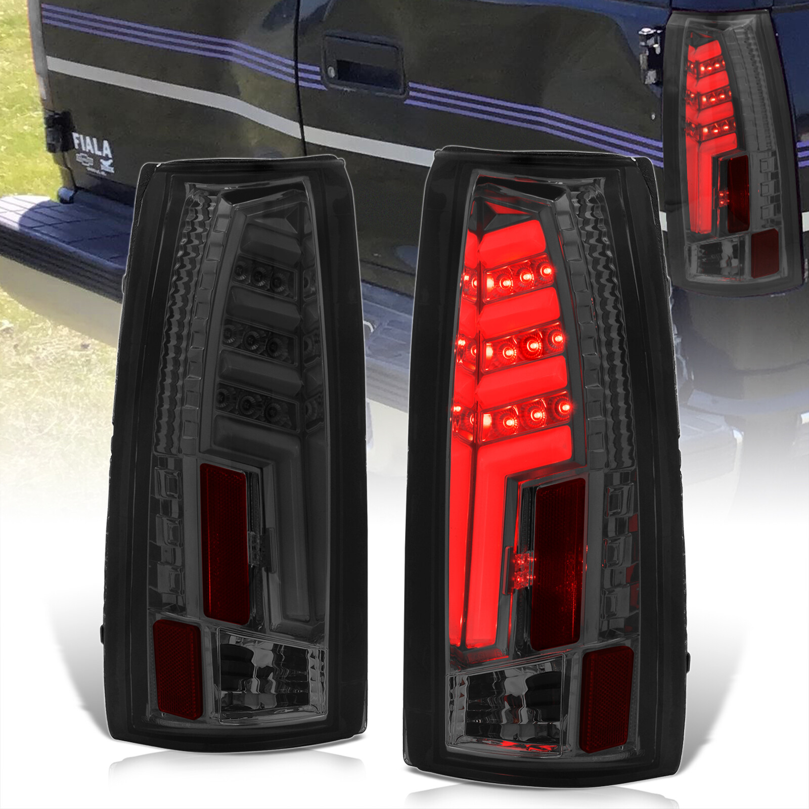 AJP Distributors Smoke Lens Chrome Housing White Tube LED Tail Lights Brake Lamps Compatible/Replacement For Chevrolet GMC C/K C10 1500 2500 3500 Chevy Suburban Tahoe Blazer Yukon Cadillac Escalade