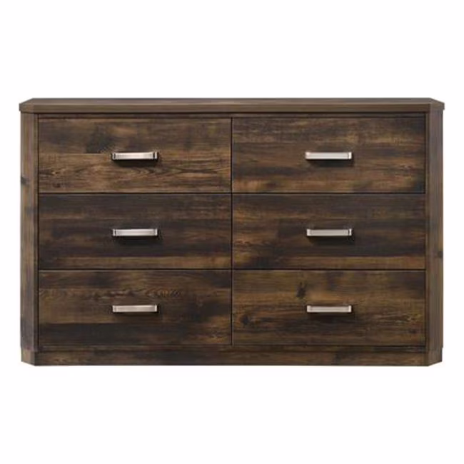 HomeRoots 490467 36 x 59 x 16 in. Rustic Walnut Manufactured Wood Six Drawers Double Dresser