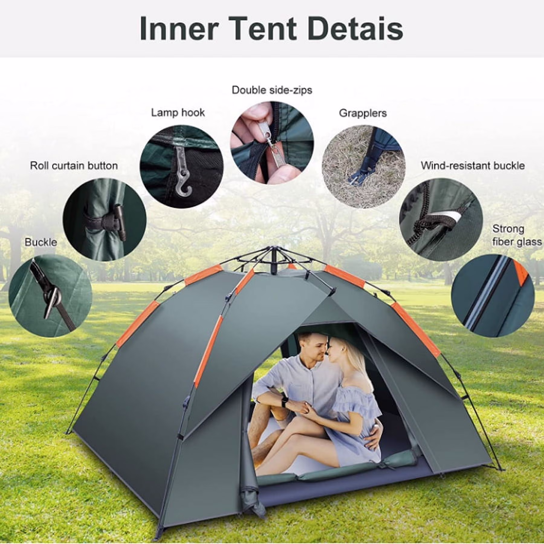 Huracan Camping dome tent is suitable for 2/3/4/5 people, waterproof, spacious, portable backpack tent, suitable for outdoor camping/hiking, Black