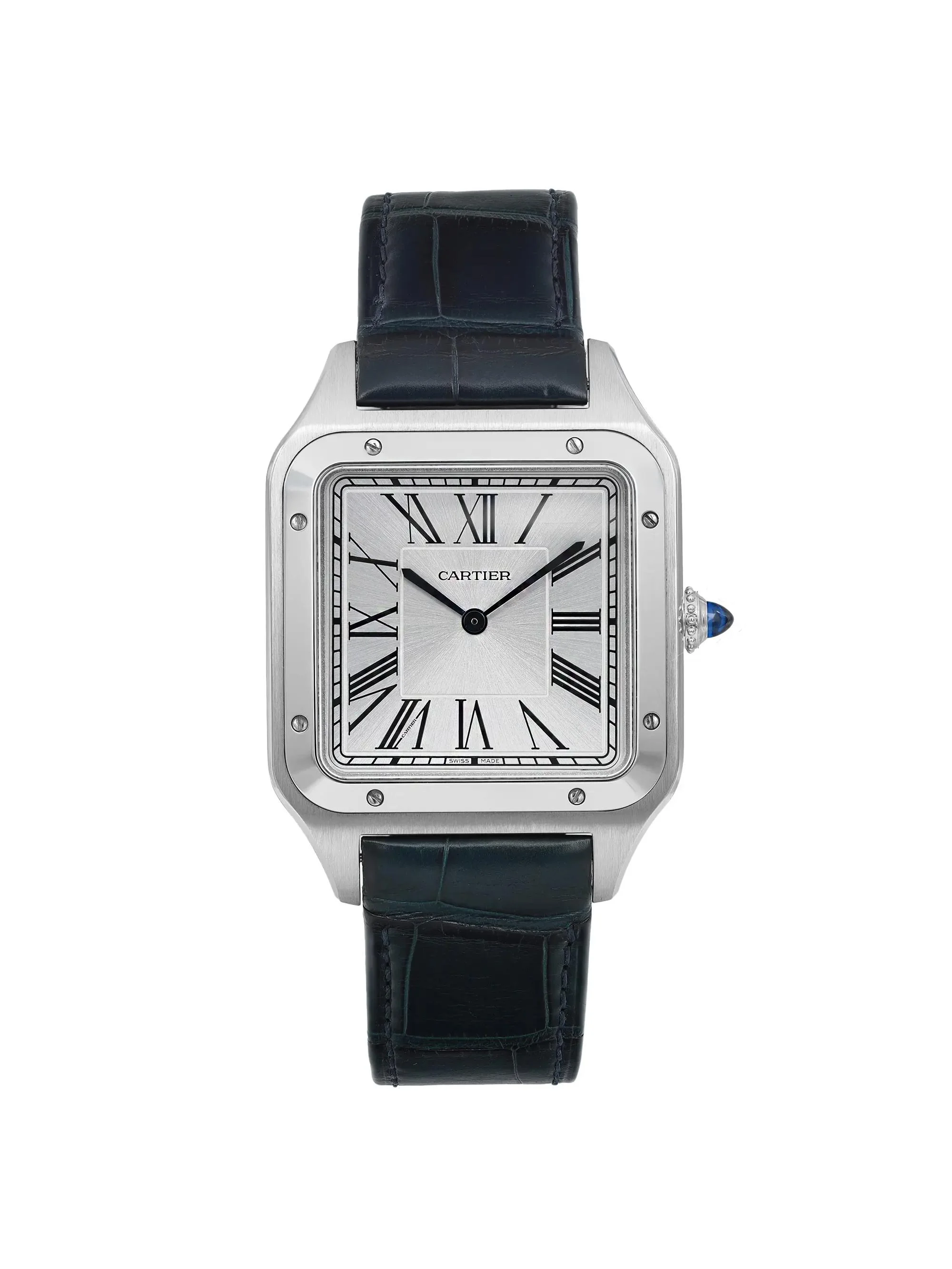 Cartier XL Santos Dumont Steel Silver Dial Hand Wind Men Watch WSSA0032