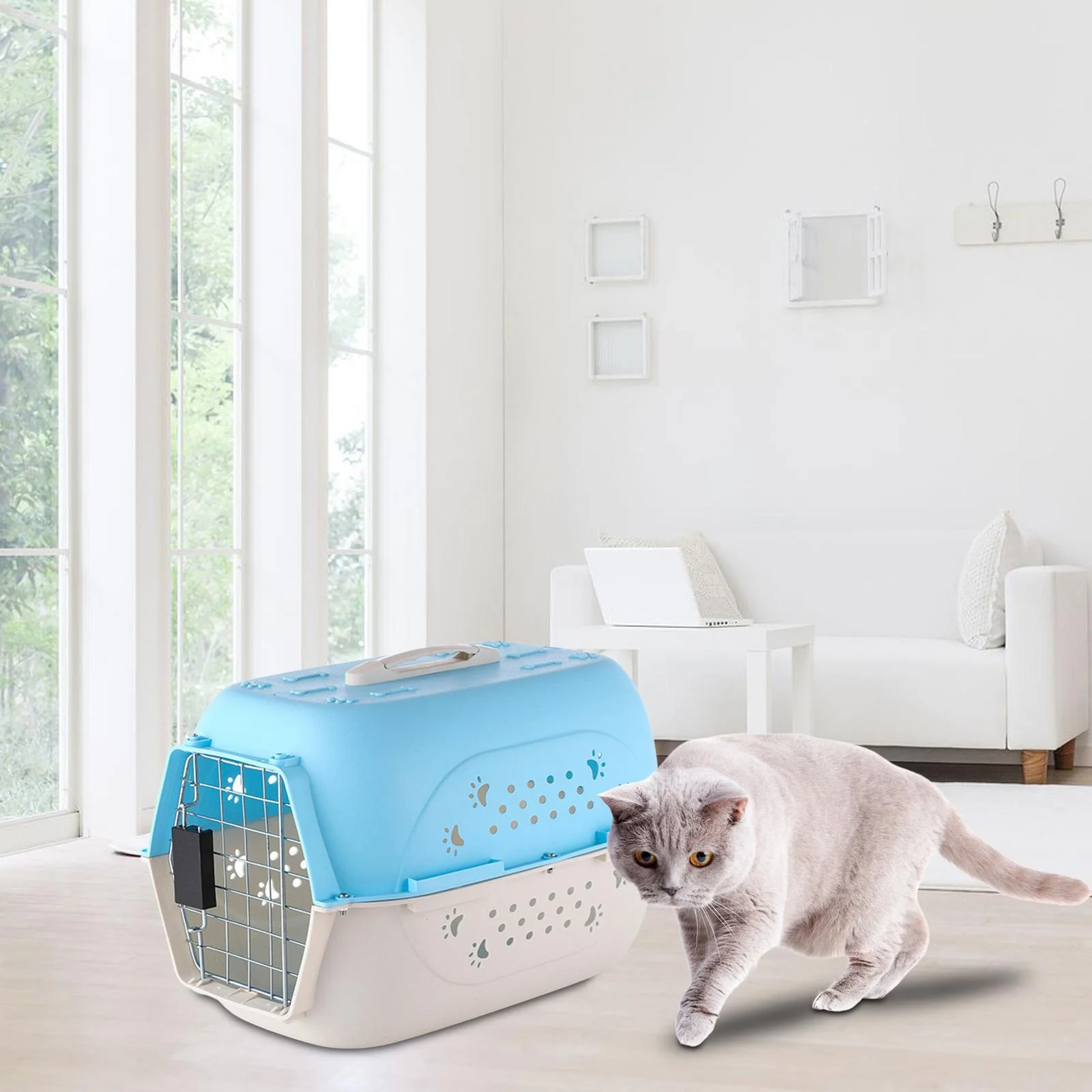 Portable Hard Sided Travel Carriers Kennel Tote Capsules Handbag Nest Breathable 58x40x36cm Blue