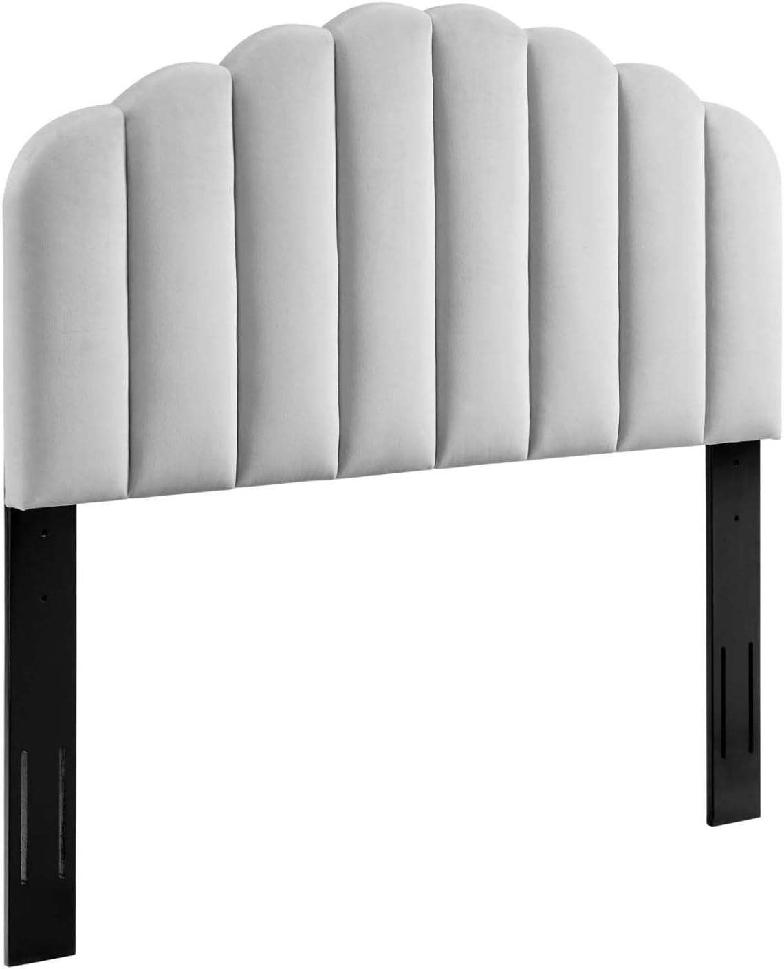 Veronique Channel Tufted Performance Velvet Upholstered Headboard In Light Gray