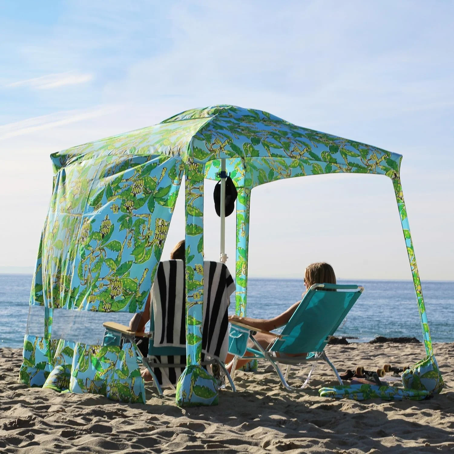 LIHONG , 6.2'×6.2' Beach Canopy, Easy Set up and Take Down, Cool Cabana Beach Tent with Sand Pockets, Instant with Privacy , Banana