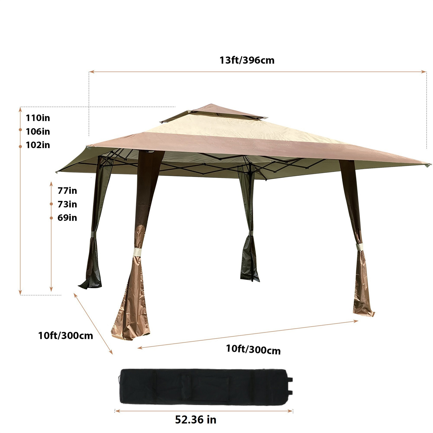Highsound 13x13 Ft Outdoor Canopy, Patio Pop-up Gazebo Canopy Tent with Curtains for Backyard, Garden, Party, Camping