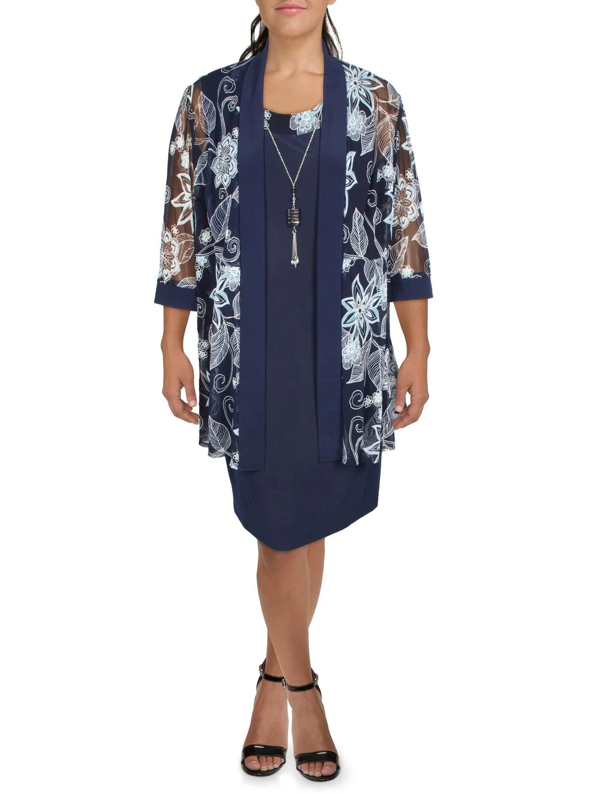 R&M Richards Womens Plus Mesh Jacket Midi Midi Dress