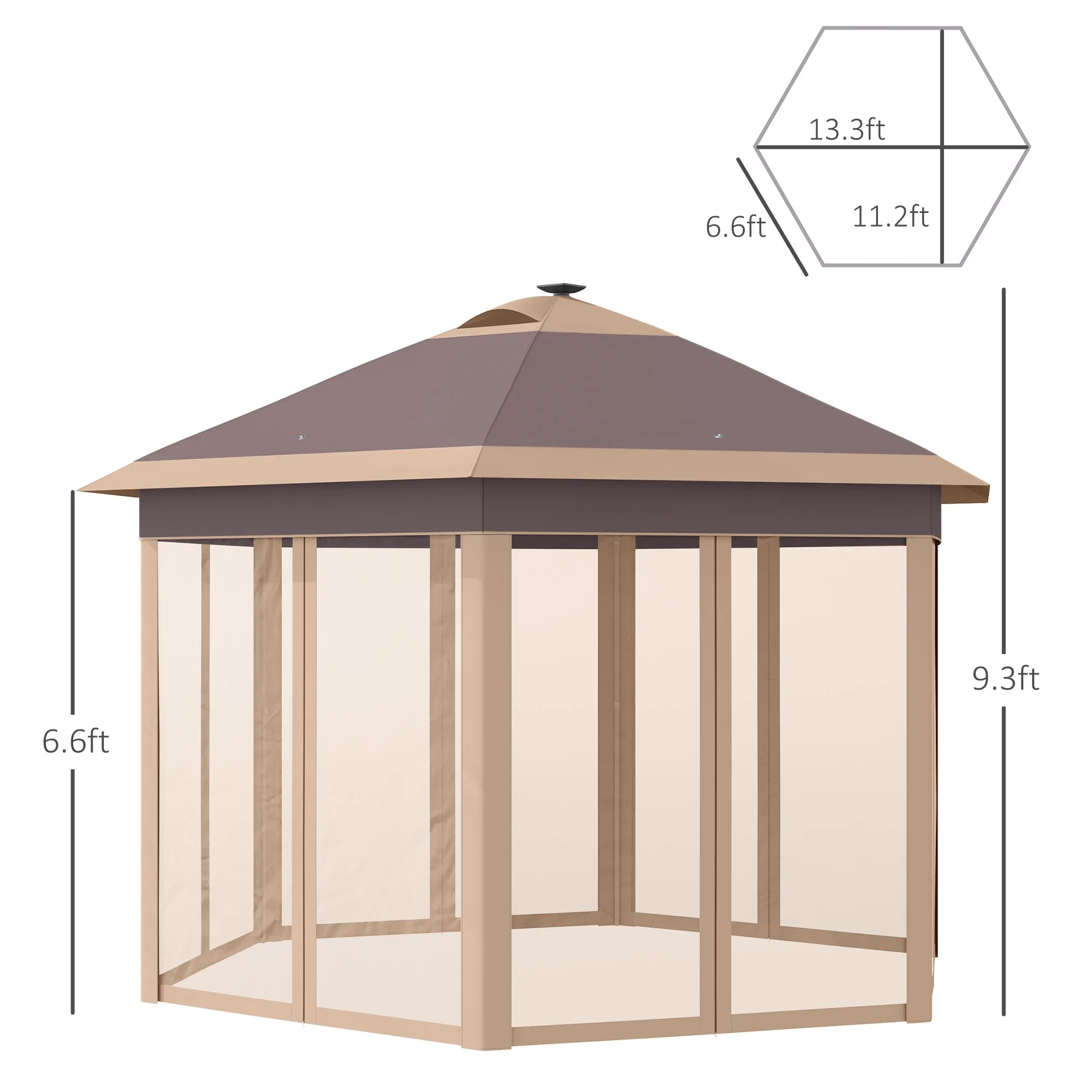 Outsunny 11' x 13' Pop Up Canopy with Netting & Solar Lights, Beige