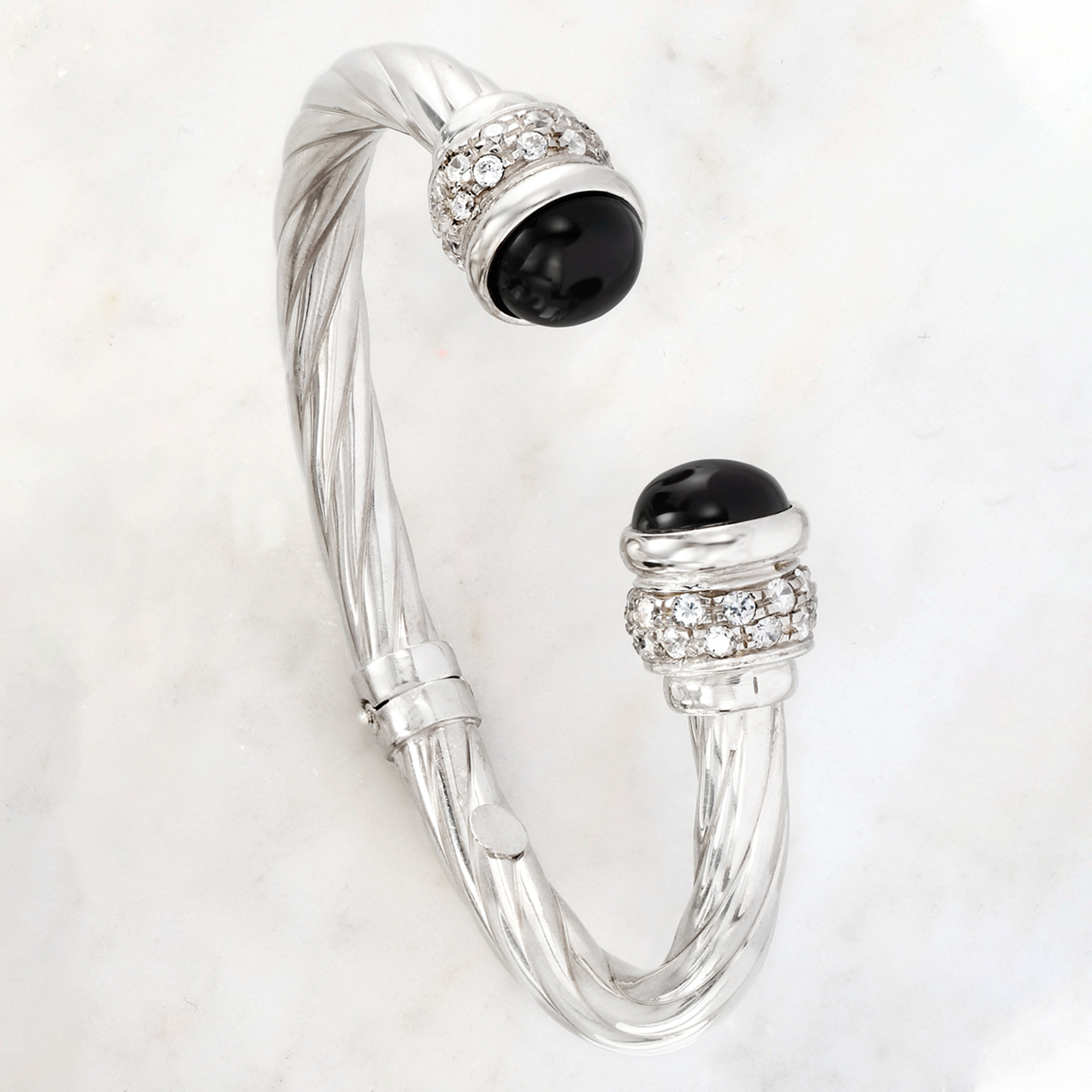 Ross-Simons Italian Black Onyx and 1.30 ct. t.w. CZ Twisted Cuff Bracelet in Sterling Silver, Women's, Adult