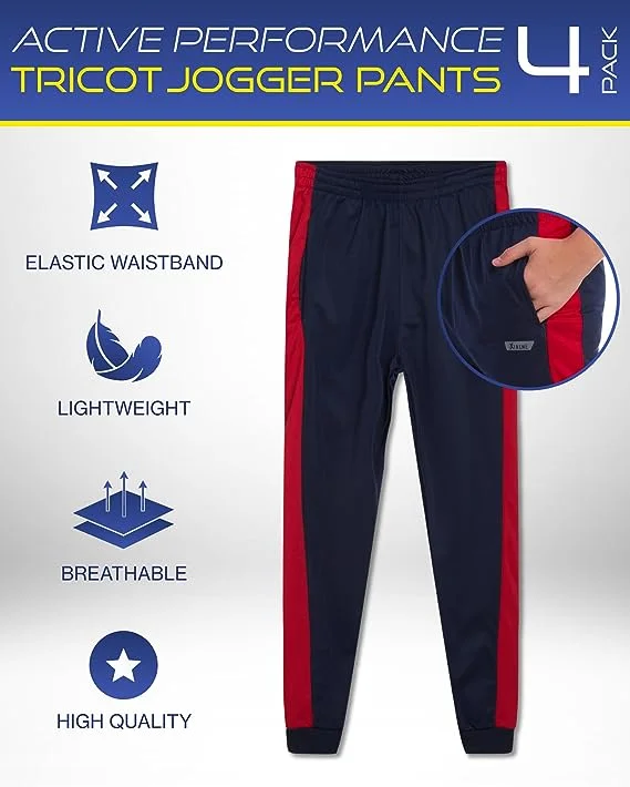 iXtreme Boys’ Sweatpants – 4 Pack Active Tricot Jogger Track Pants with Pockets (8-20)