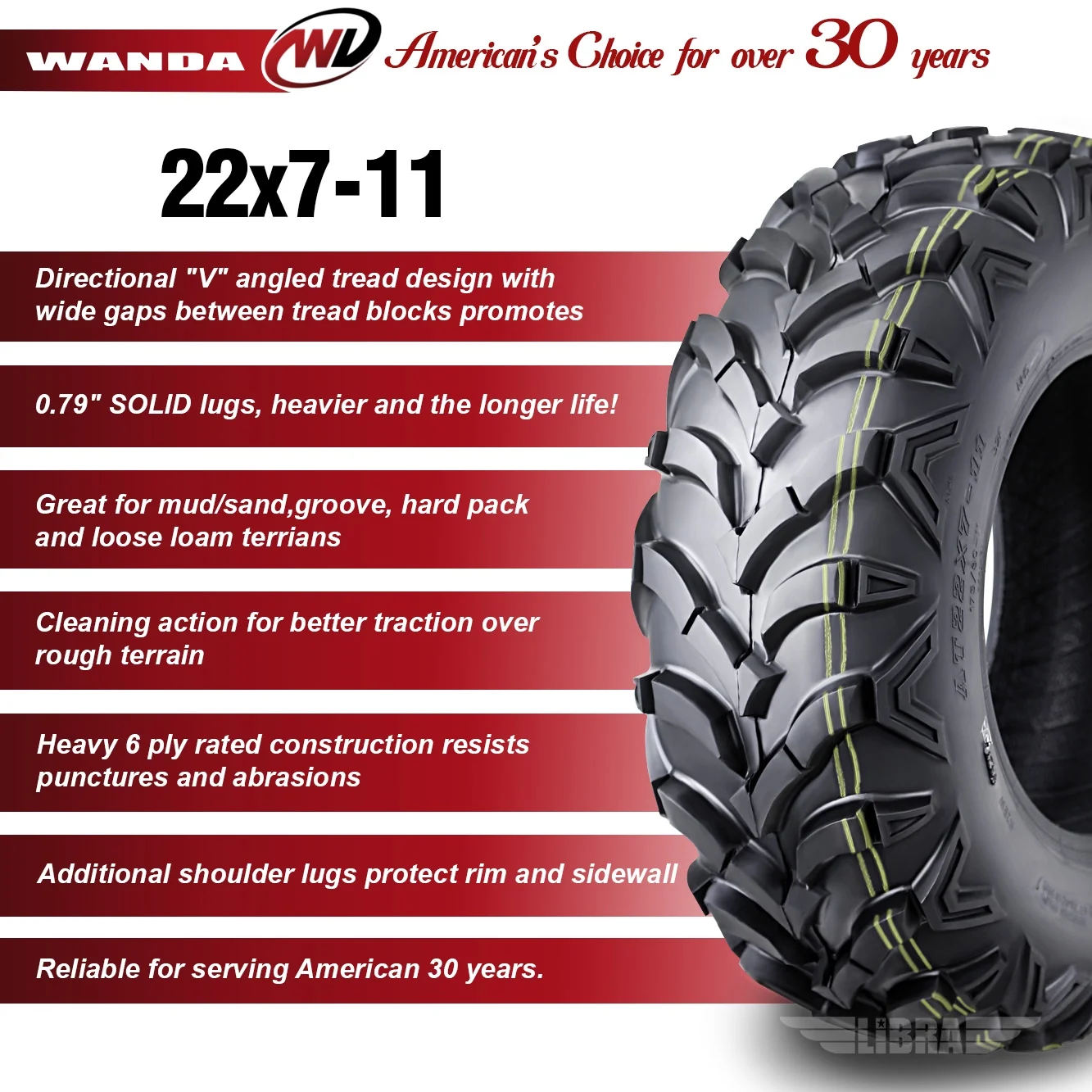 Honda Recon 250 Suzuki Ozark 250 Set 2 WANDA ATV Tires 22x7-11 /6PR P341 Mud