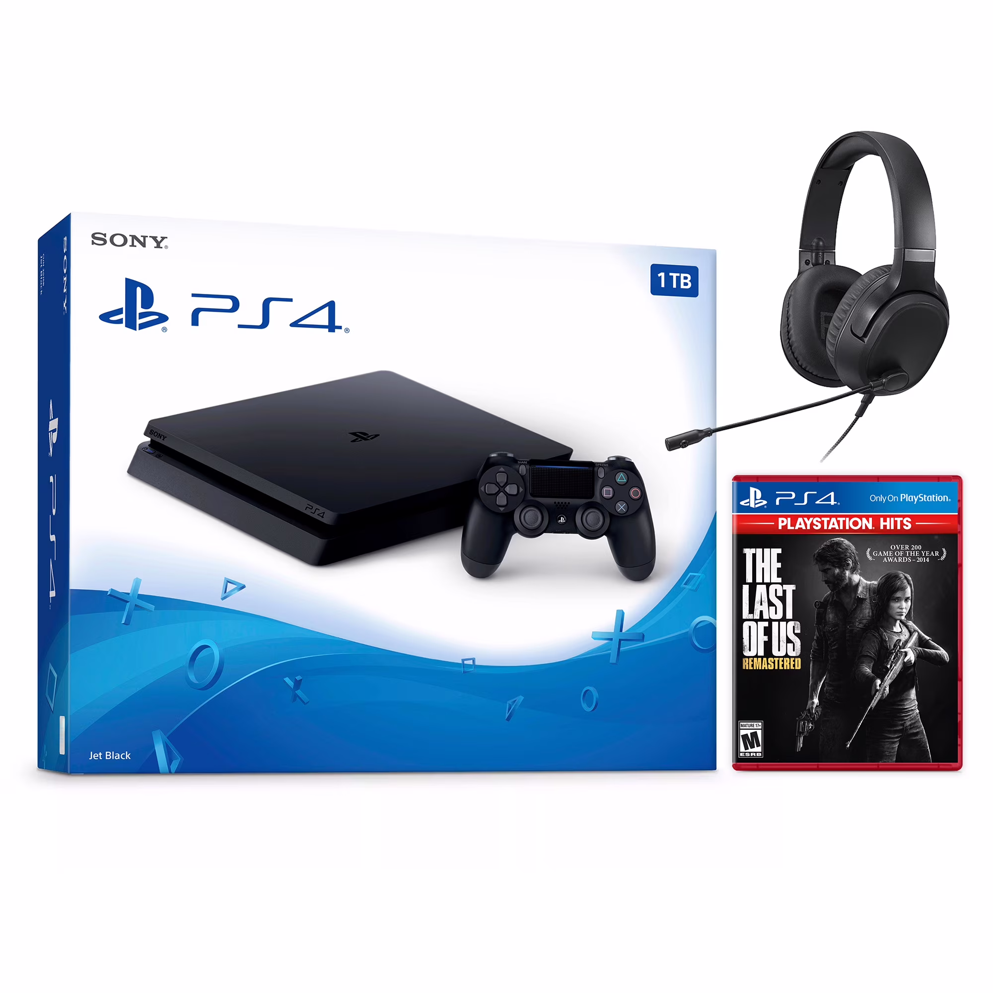 Sony PlayStation 4 Slim The Last of Us: Remastered Bundle 1TB PS4 Gaming Console, Jet Black, with Mytrix Chat Headset