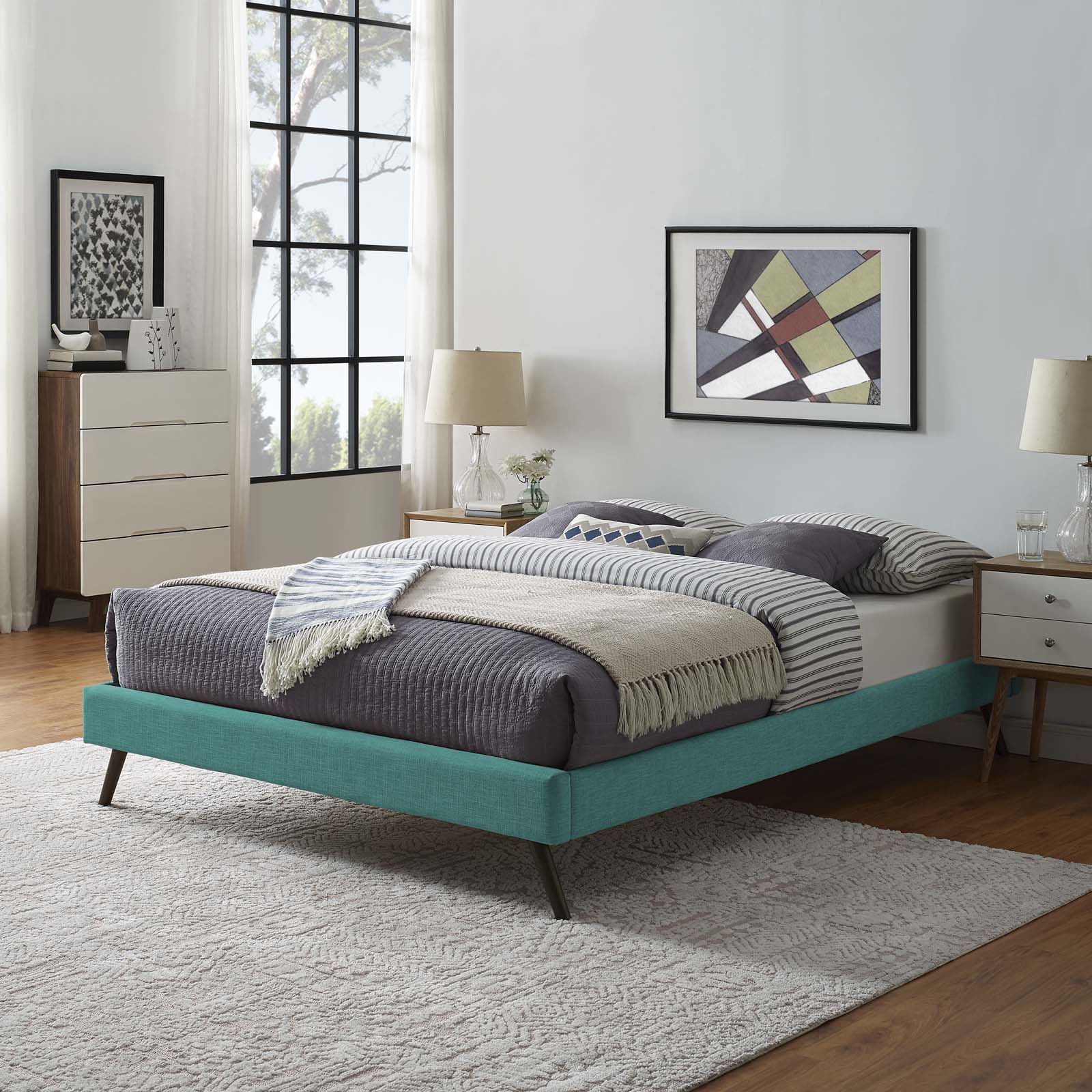 Modway Loryn Full Fabric Bed Frame with Round Splayed Legs in Teal